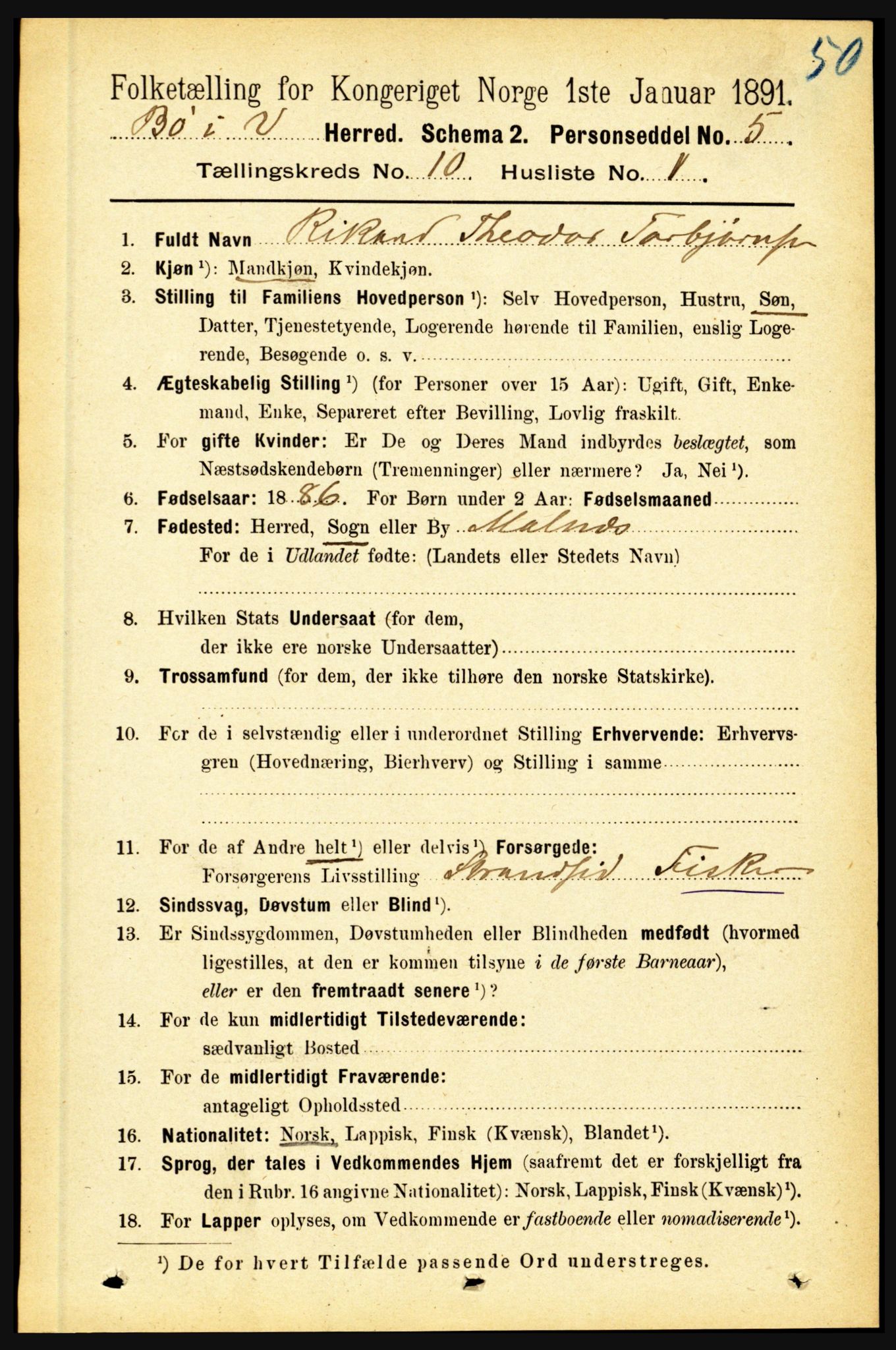 RA, 1891 census for 1867 Bø, 1891, p. 4018