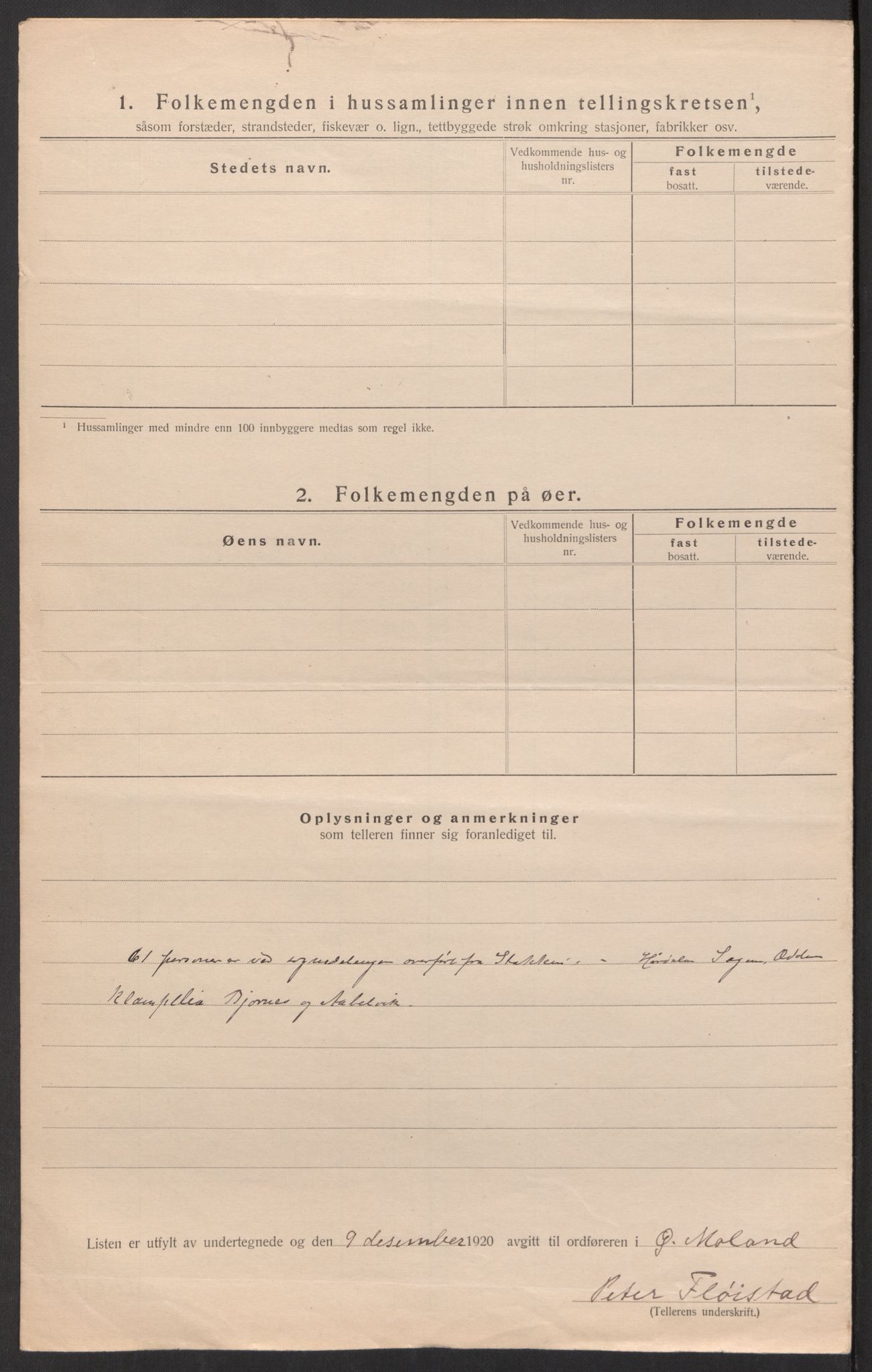 SAK, 1920 census for Austre Moland, 1920, p. 11