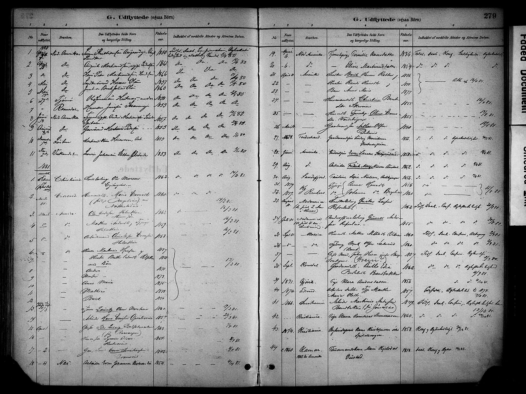 Stange prestekontor, SAH/PREST-002/K/L0018: Parish register (official) no. 18, 1880-1896, p. 279