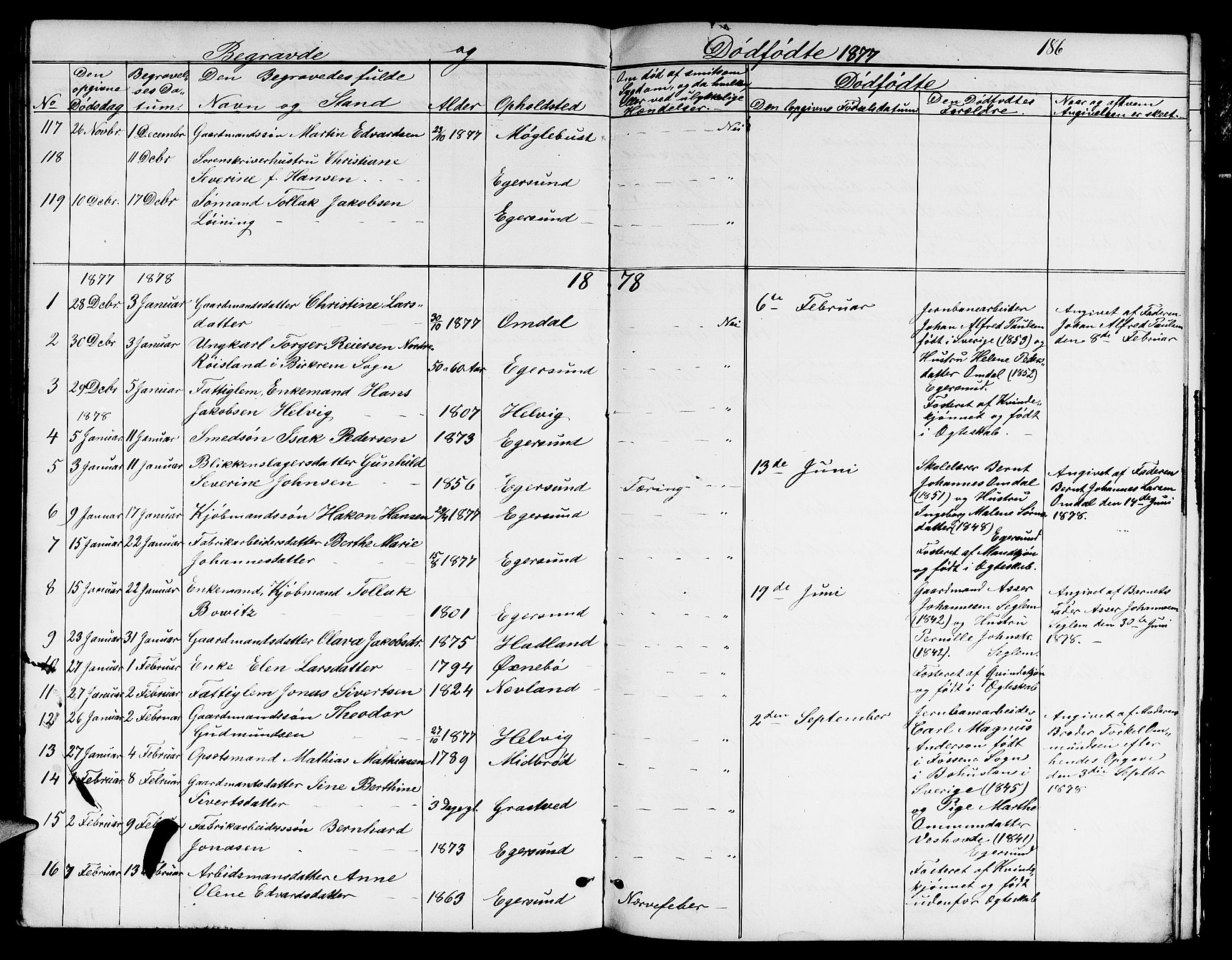 Eigersund sokneprestkontor, SAST/A-101807/S09/L0005: Parish register (copy) no. B 5, 1872-1881, p. 186
