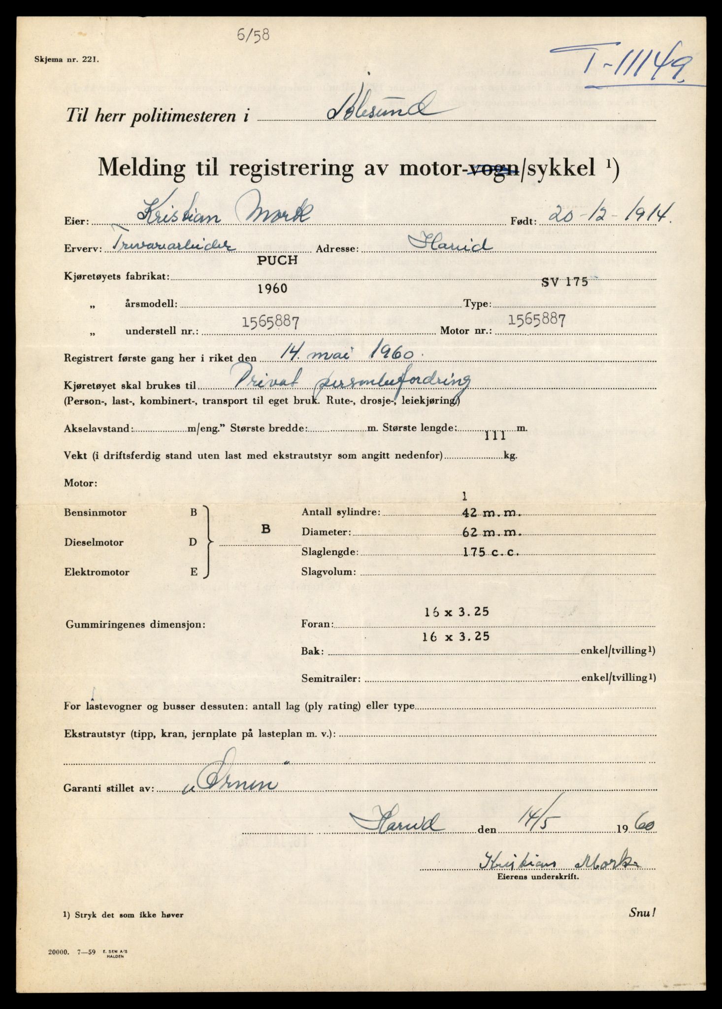 Møre og Romsdal vegkontor - Ålesund trafikkstasjon, AV/SAT-A-4099/F/Fe/L0026: Registreringskort for kjøretøy T 11046 - T 11160, 1927-1998, p. 2705