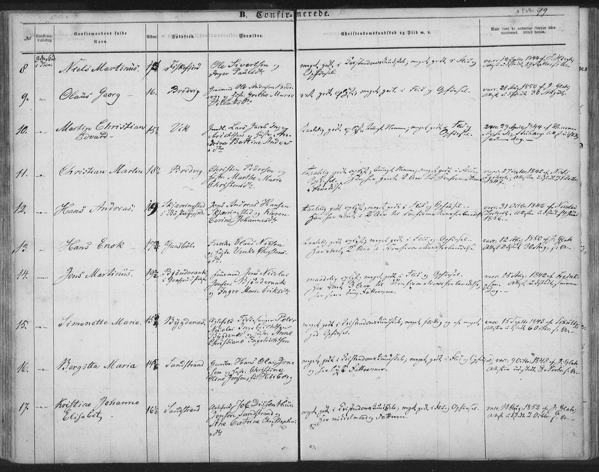 Ministerialprotokoller, klokkerbøker og fødselsregistre - Nordland, AV/SAT-A-1459/895/L1369: Parish register (official) no. 895A04, 1852-1872, p. 99