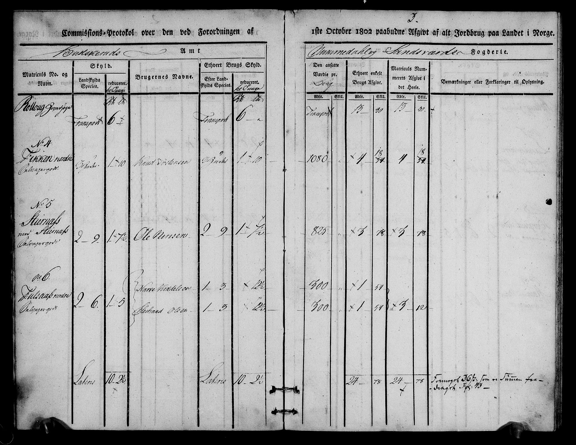 Rentekammeret inntil 1814, Realistisk ordnet avdeling, AV/RA-EA-4070/N/Ne/Nea/L0056a: Numedal og Sandsvær fogderi. Kommisjonsprotokoll for Rollag hovedsogn og Veggli anneks, 1803, p. 3