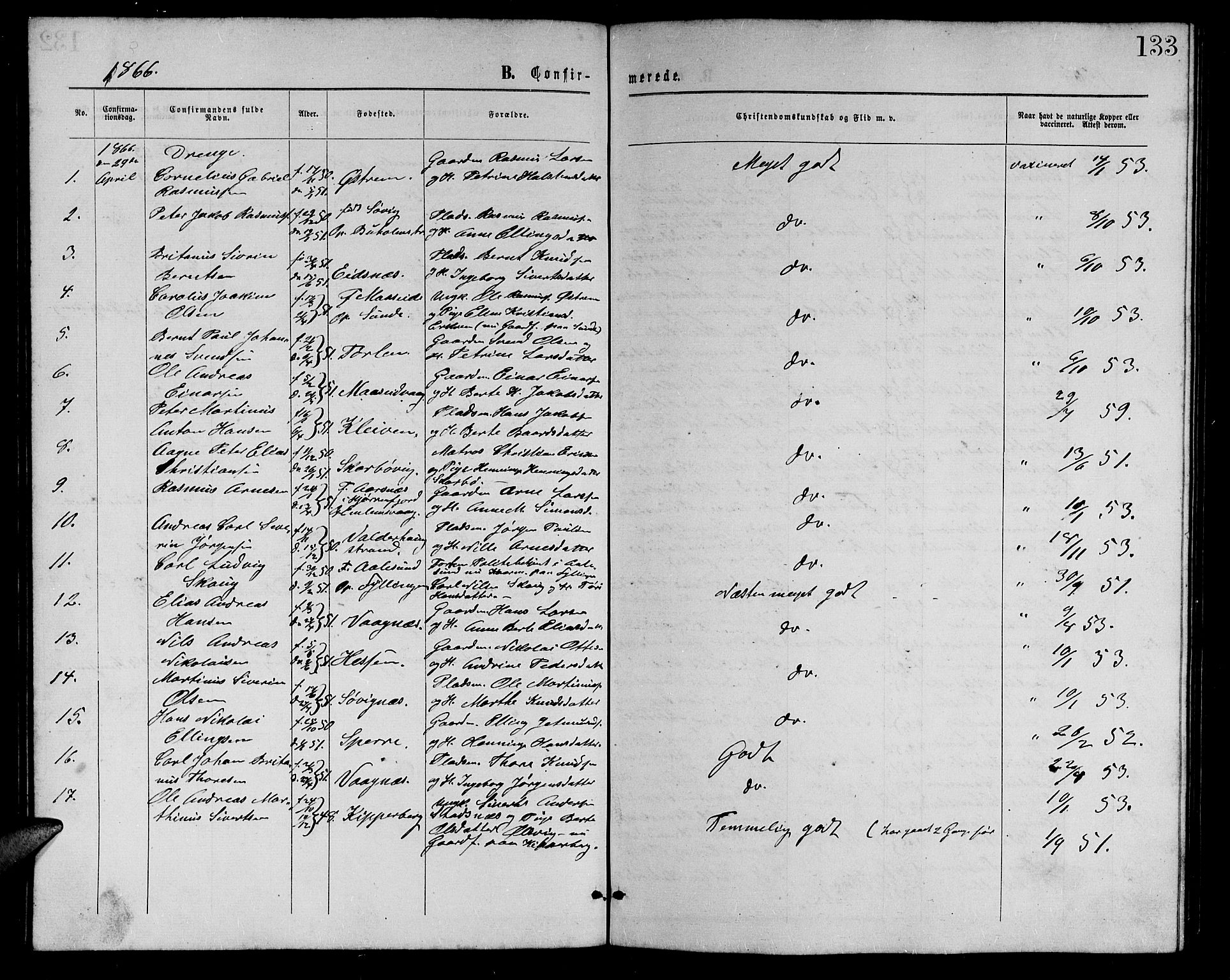 Ministerialprotokoller, klokkerbøker og fødselsregistre - Møre og Romsdal, AV/SAT-A-1454/528/L0428: Parish register (copy) no. 528C09, 1864-1880, p. 133