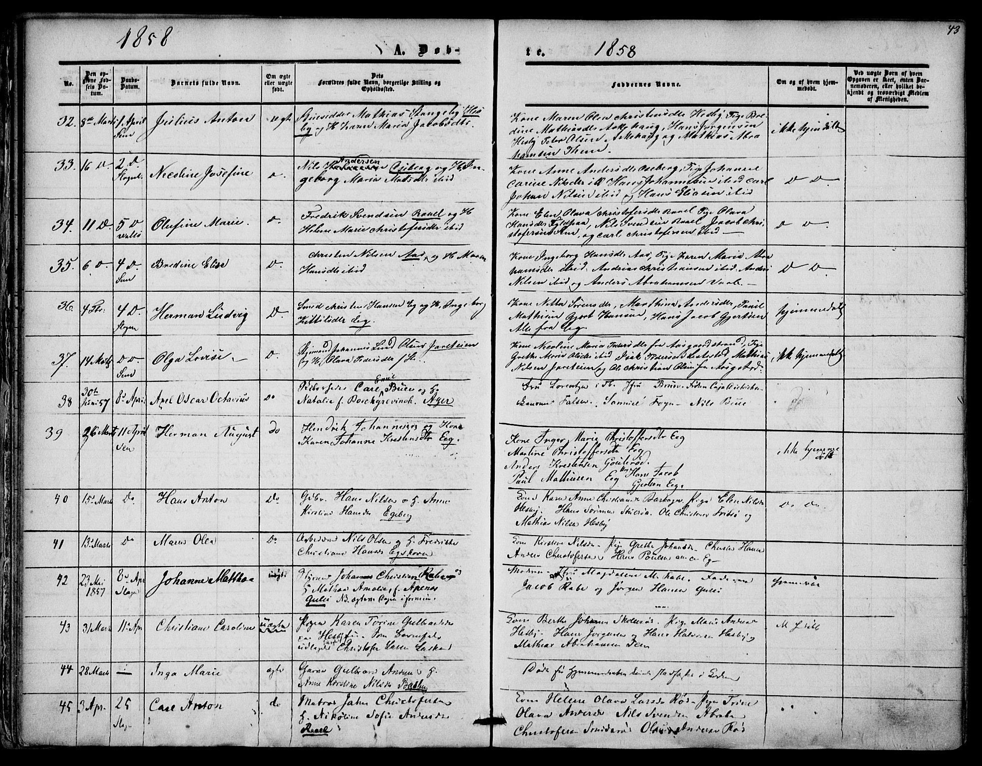 Sem kirkebøker, AV/SAKO-A-5/F/Fa/L0007: Parish register (official) no. I 7, 1856-1865, p. 43