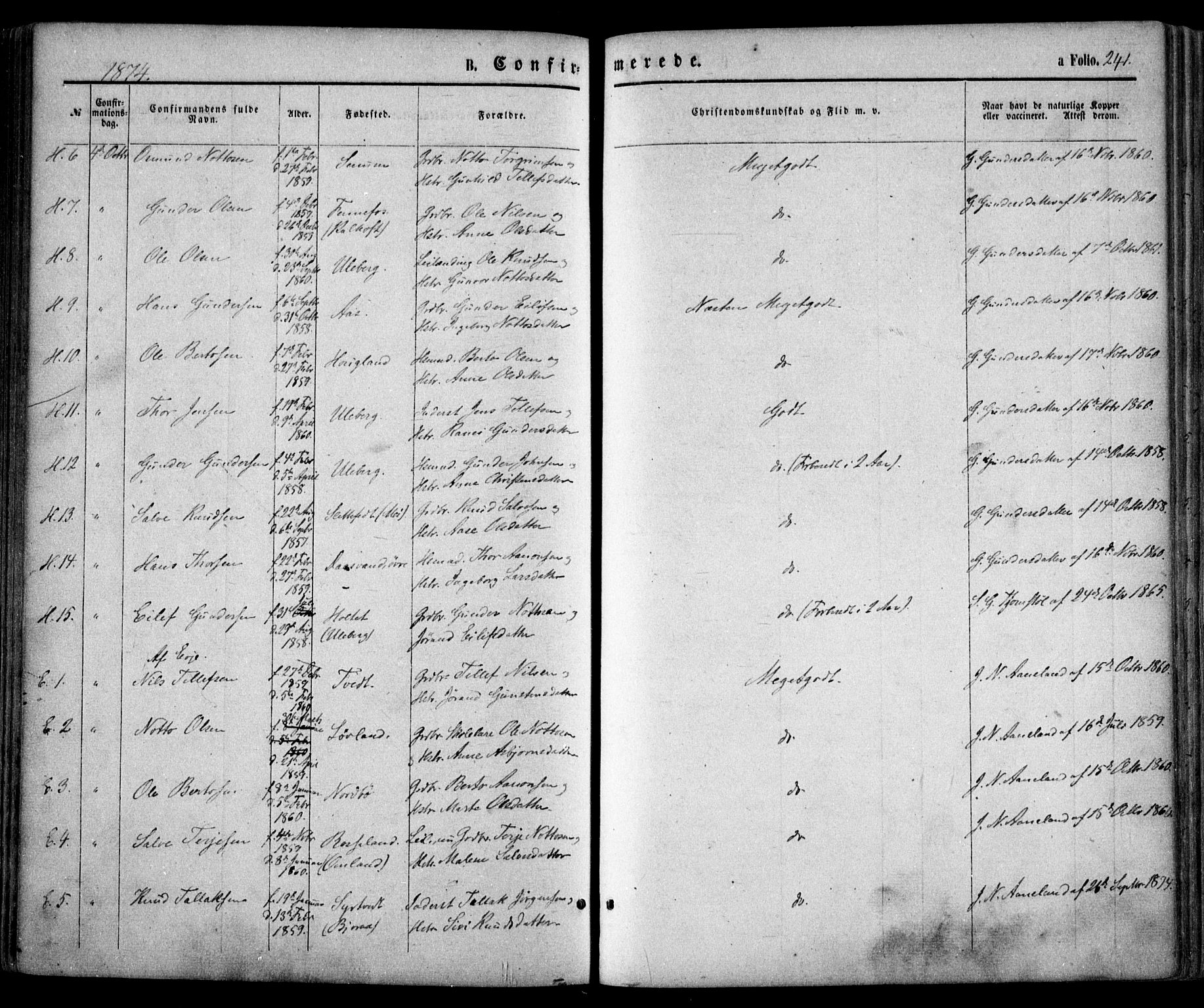 Evje sokneprestkontor, SAK/1111-0008/F/Fa/Faa/L0006: Parish register (official) no. A 6, 1866-1884, p. 241