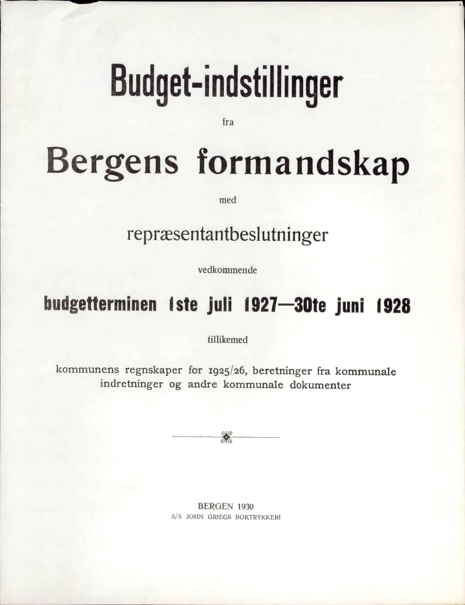 Bergen kommune. Formannskapet, BBA/A-0003/Ad/L0115: Bergens Kommuneforhandlinger, bind II, 1927