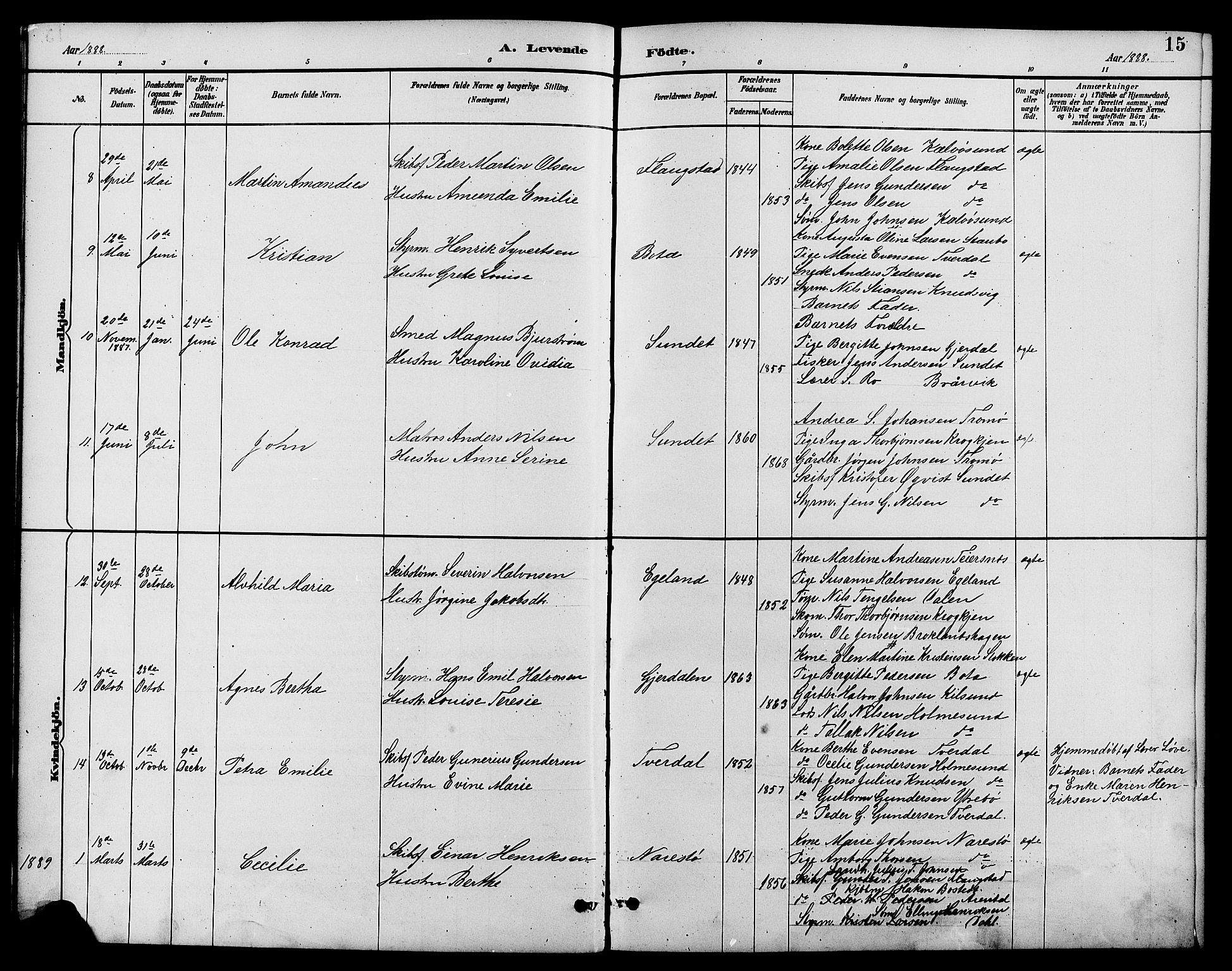 Dypvåg sokneprestkontor, AV/SAK-1111-0007/F/Fb/Fbb/L0004: Parish register (copy) no. B 4, 1887-1905, p. 15