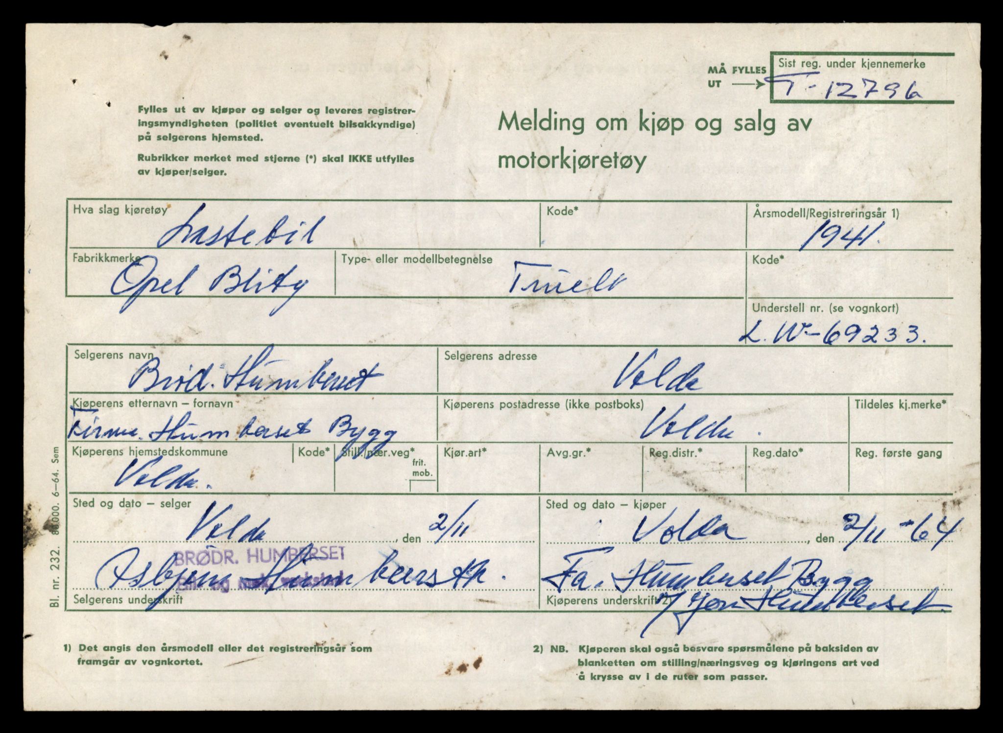 Møre og Romsdal vegkontor - Ålesund trafikkstasjon, AV/SAT-A-4099/F/Fe/L0035: Registreringskort for kjøretøy T 12653 - T 12829, 1927-1998, p. 2386