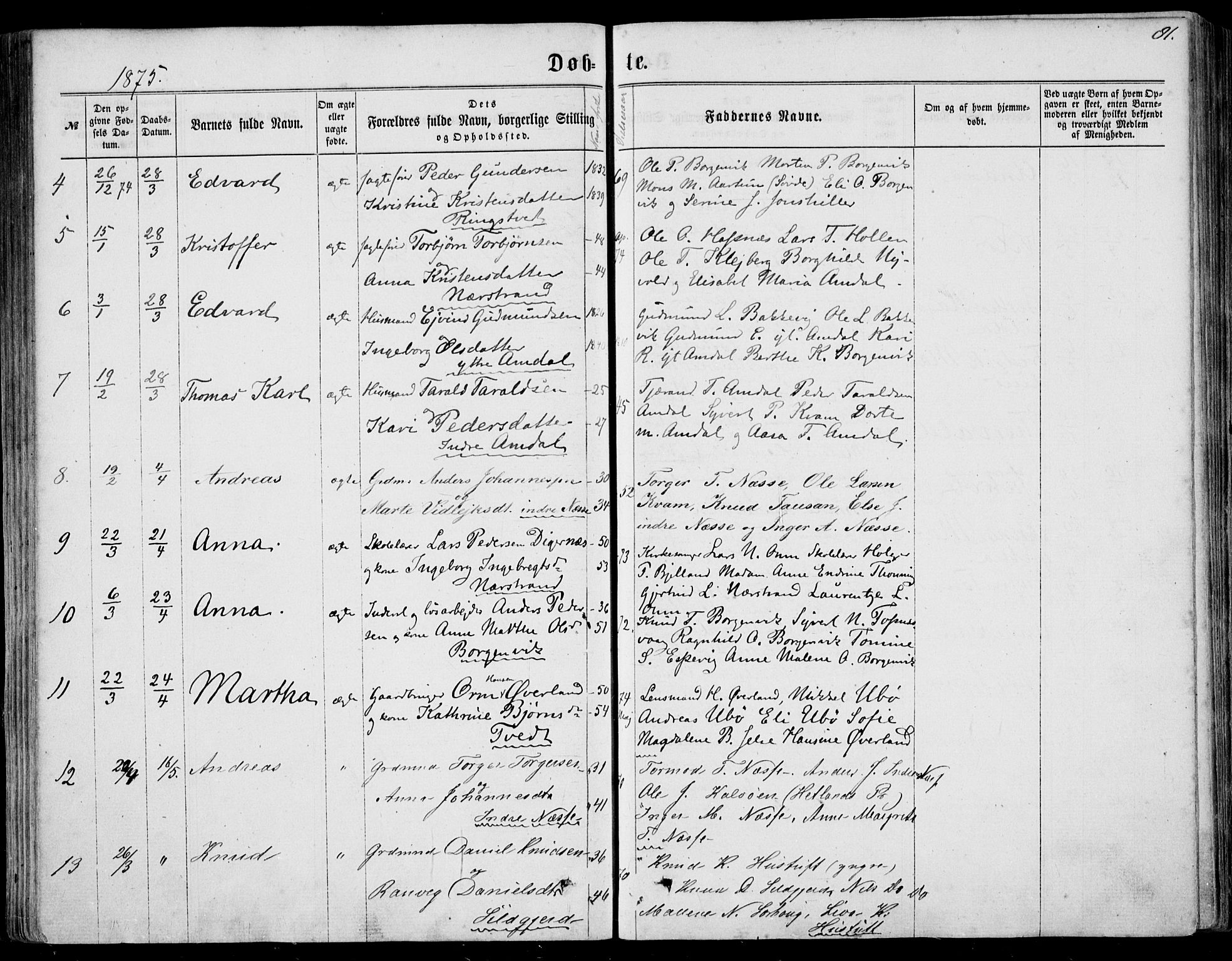 Nedstrand sokneprestkontor, SAST/A-101841/01/IV: Parish register (official) no. A 9, 1861-1876, p. 81