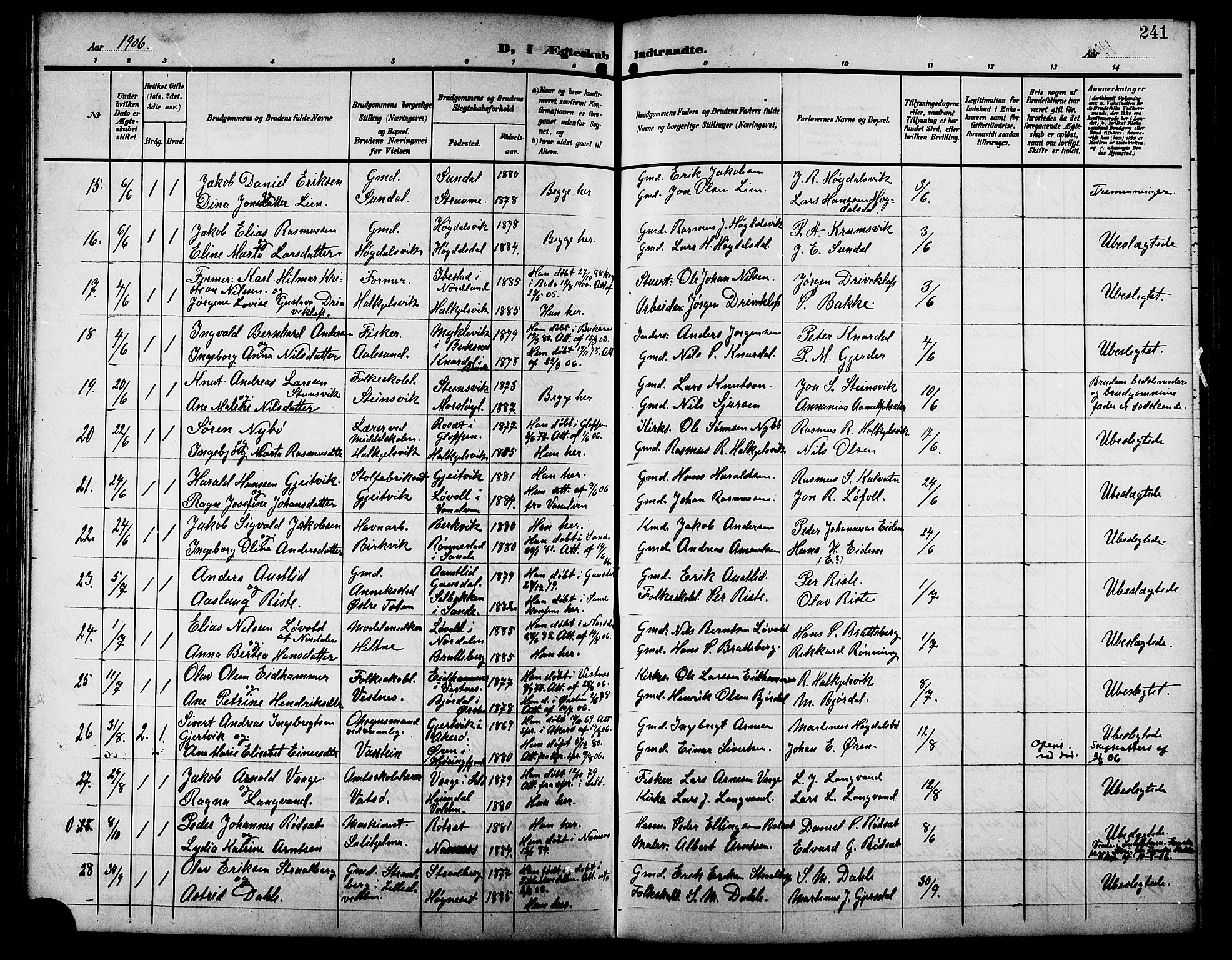 Ministerialprotokoller, klokkerbøker og fødselsregistre - Møre og Romsdal, SAT/A-1454/511/L0159: Parish register (copy) no. 511C05, 1902-1920, p. 241