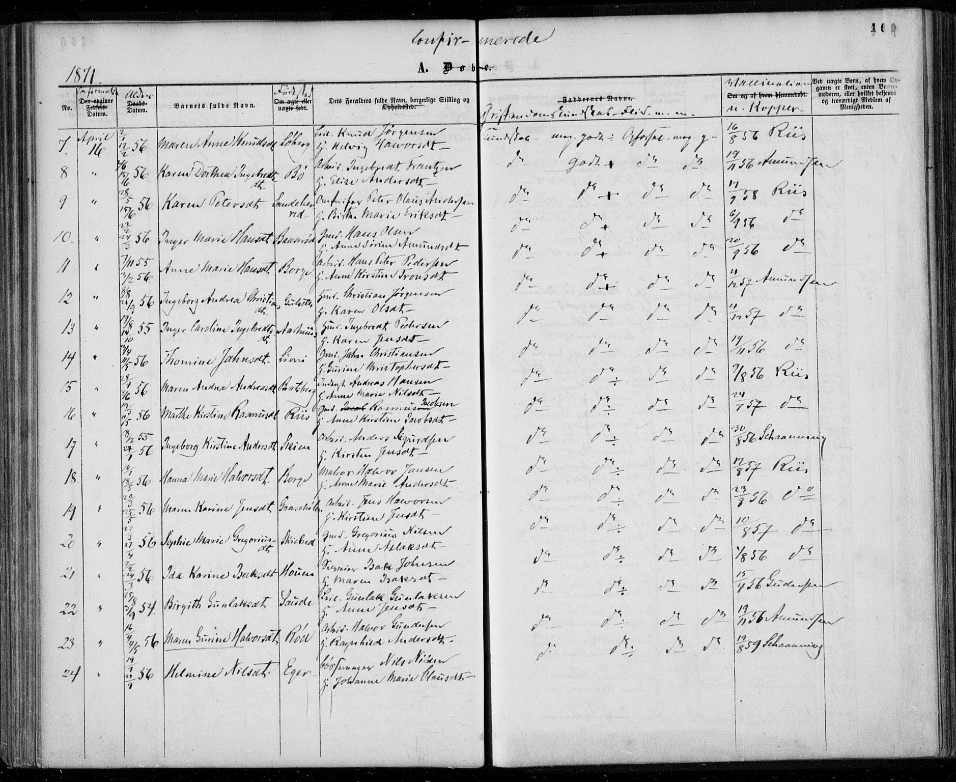 Gjerpen kirkebøker, SAKO/A-265/F/Fa/L0008a: Parish register (official) no. I 8A, 1857-1871, p. 169