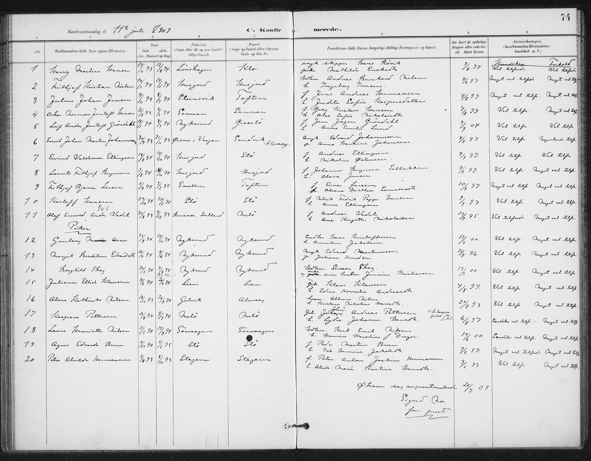 Ministerialprotokoller, klokkerbøker og fødselsregistre - Nordland, AV/SAT-A-1459/894/L1356: Parish register (official) no. 894A02, 1897-1914, p. 74