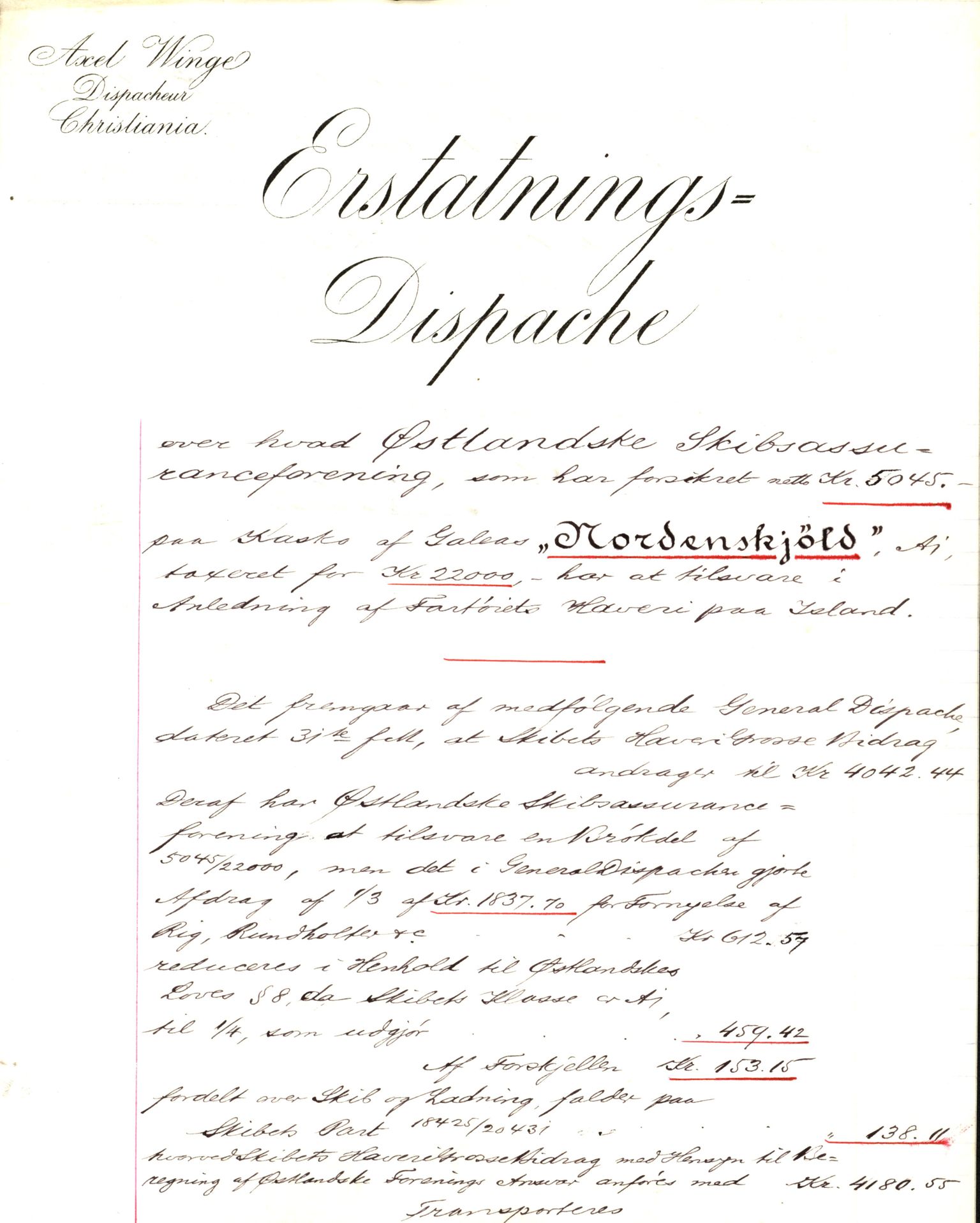 Pa 63 - Østlandske skibsassuranceforening, VEMU/A-1079/G/Ga/L0017/0006: Havaridokumenter / Nordenskjold, Professor Mohn, Protector, Orient, Elida, 1884, p. 5