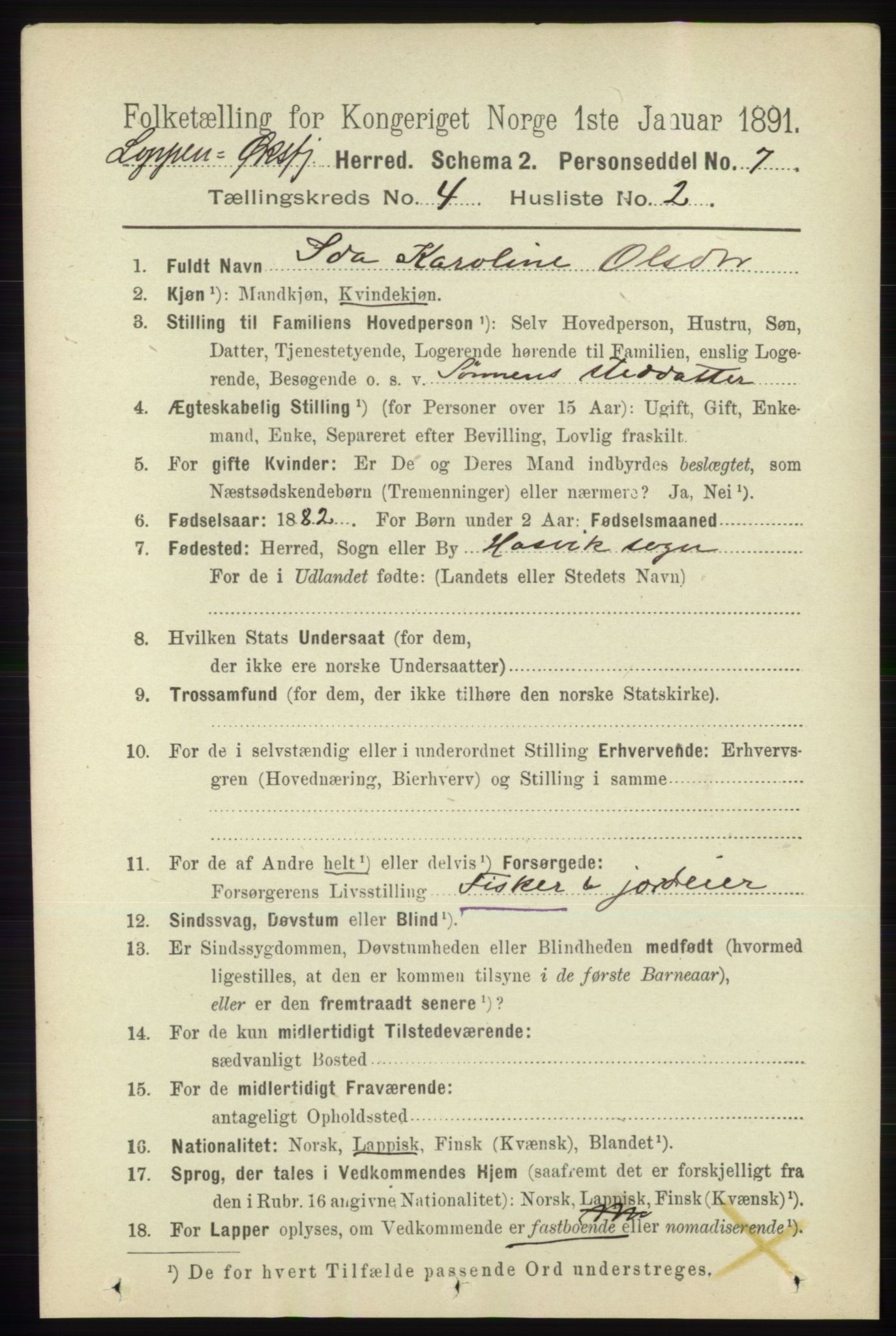 RA, 1891 census for 2014 Loppa, 1891, p. 876