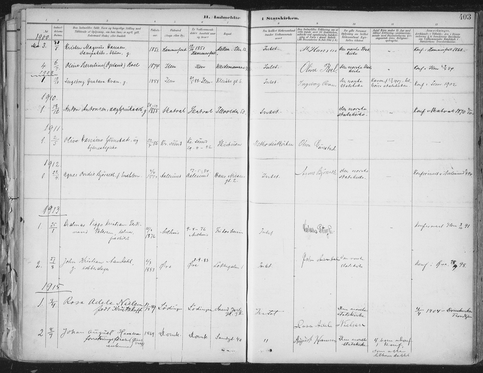 Ministerialprotokoller, klokkerbøker og fødselsregistre - Sør-Trøndelag, SAT/A-1456/603/L0167: Parish register (official) no. 603A06, 1896-1932, p. 403