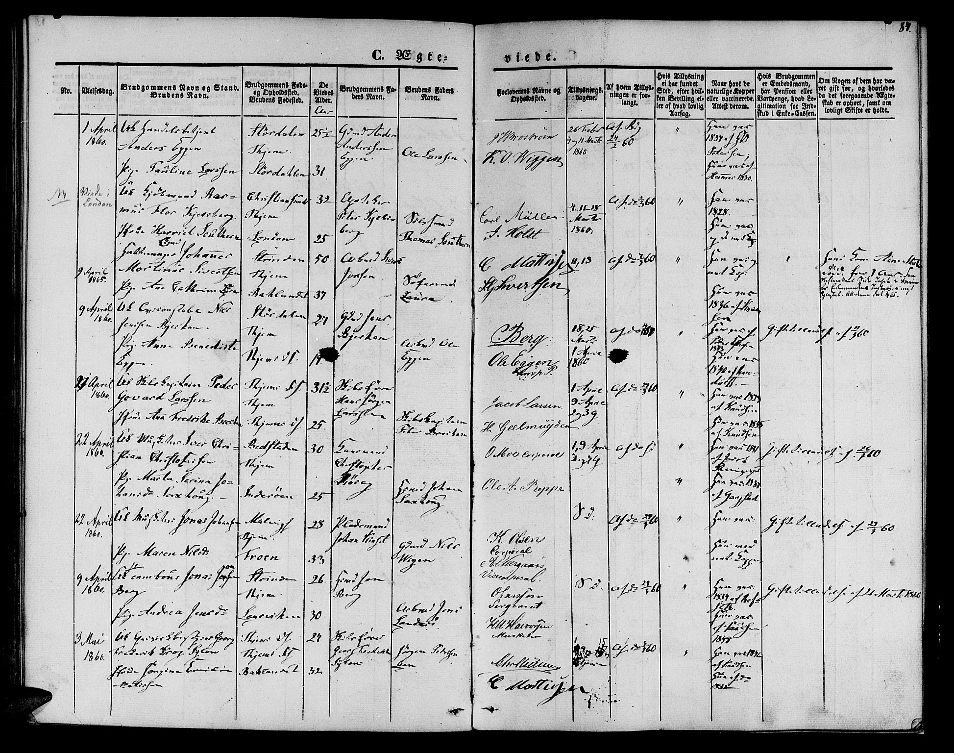 Ministerialprotokoller, klokkerbøker og fødselsregistre - Sør-Trøndelag, AV/SAT-A-1456/602/L0111: Parish register (official) no. 602A09, 1844-1867, p. 84