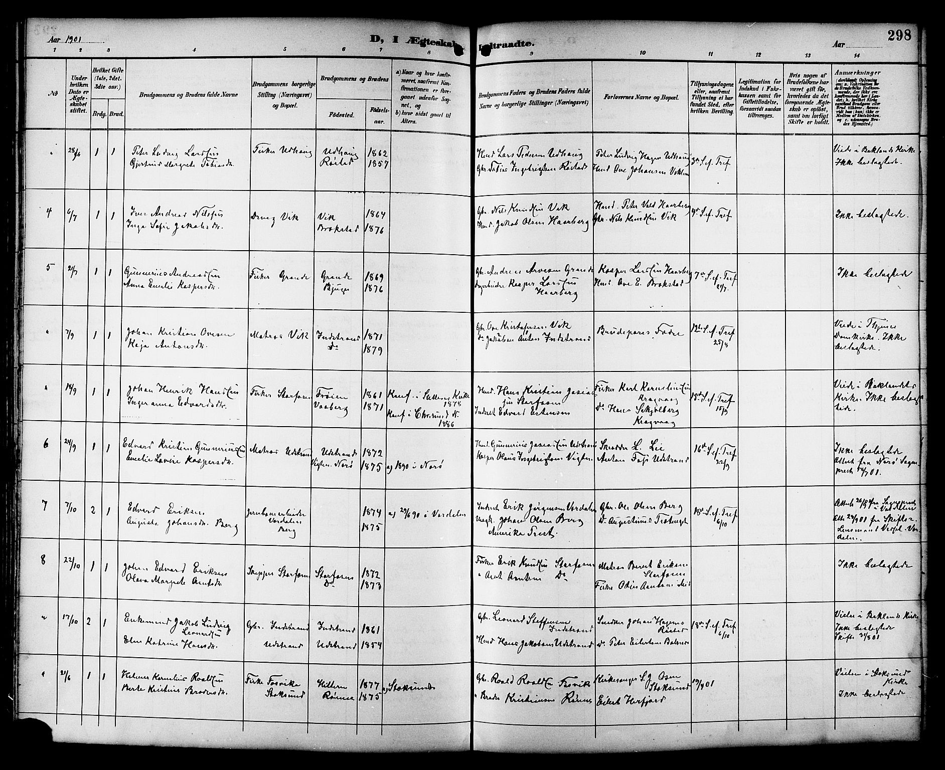 Ministerialprotokoller, klokkerbøker og fødselsregistre - Sør-Trøndelag, SAT/A-1456/659/L0746: Parish register (copy) no. 659C03, 1893-1912, p. 298