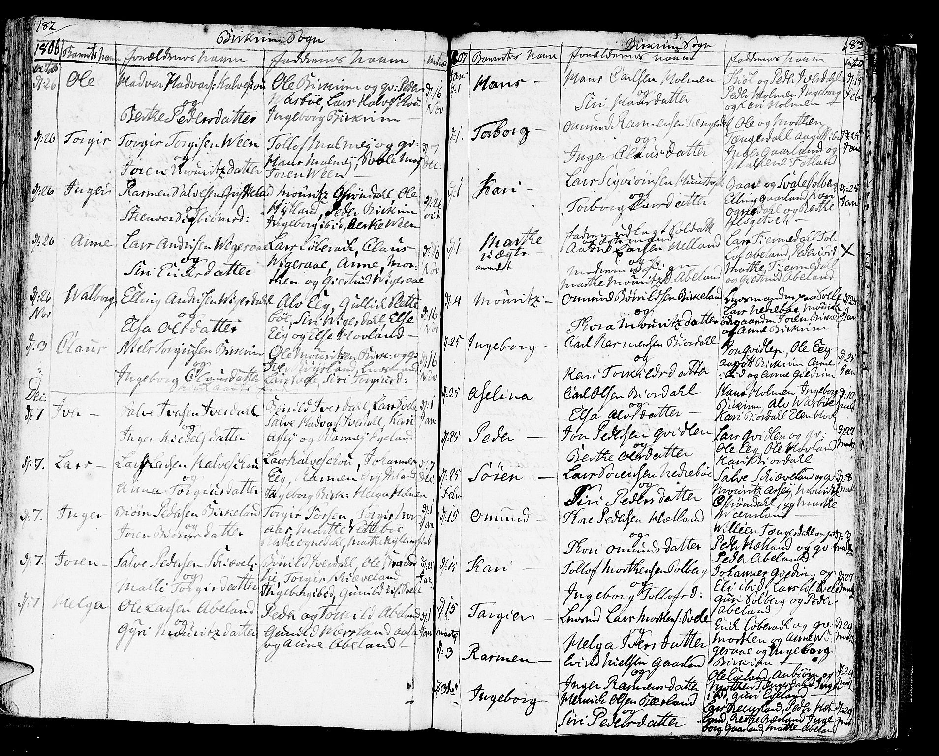 Helleland sokneprestkontor, SAST/A-101810: Parish register (official) no. A 3 /2, 1791-1817, p. 182-183