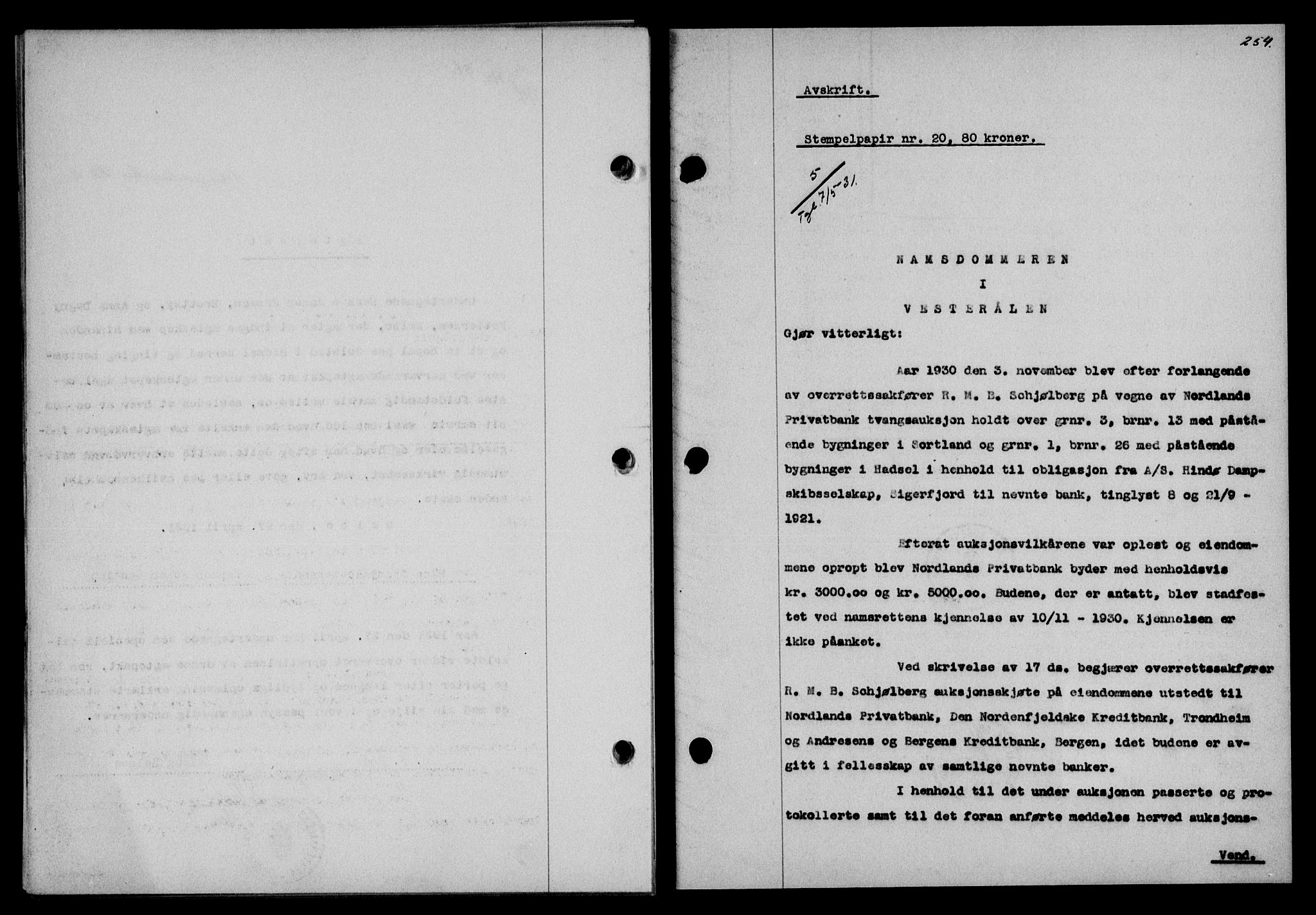 Vesterålen sorenskriveri, SAT/A-4180/1/2/2Ca/L0053: Mortgage book no. 46, 1931-1931, Deed date: 07.05.1931