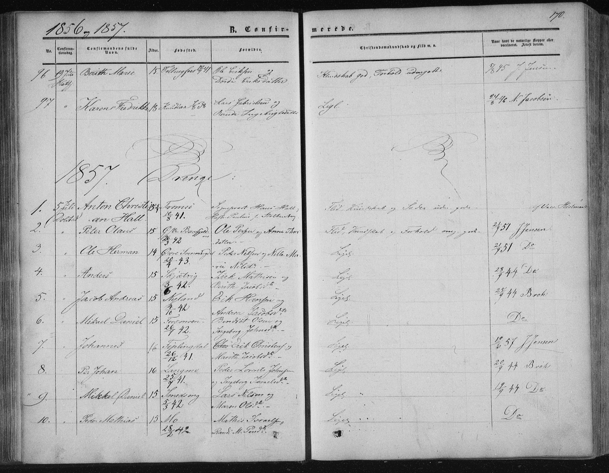 Ministerialprotokoller, klokkerbøker og fødselsregistre - Nordland, SAT/A-1459/820/L0293: Parish register (official) no. 820A14, 1855-1865, p. 170