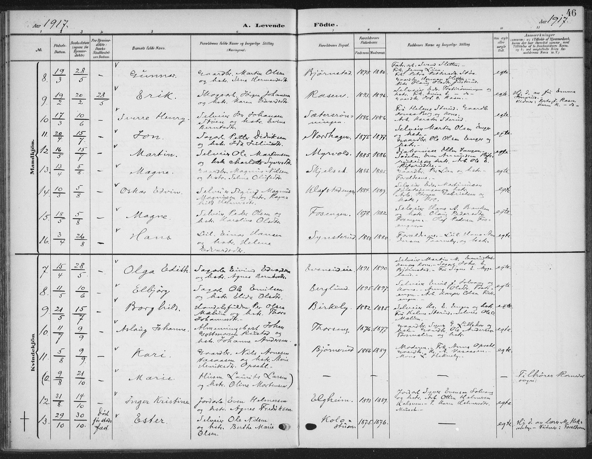 Romedal prestekontor, AV/SAH-PREST-004/K/L0009: Parish register (official) no. 9, 1906-1929, p. 46