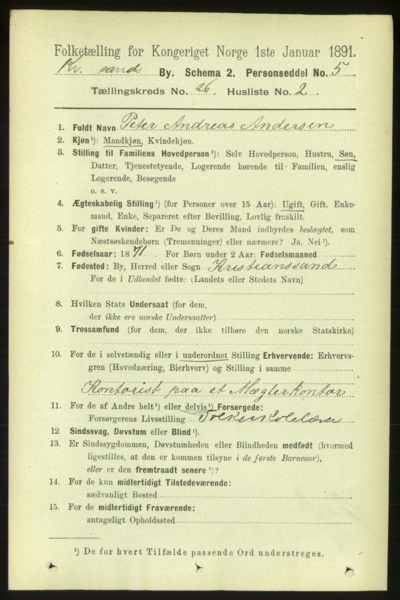 RA, 1891 census for 1001 Kristiansand, 1891, p. 8894