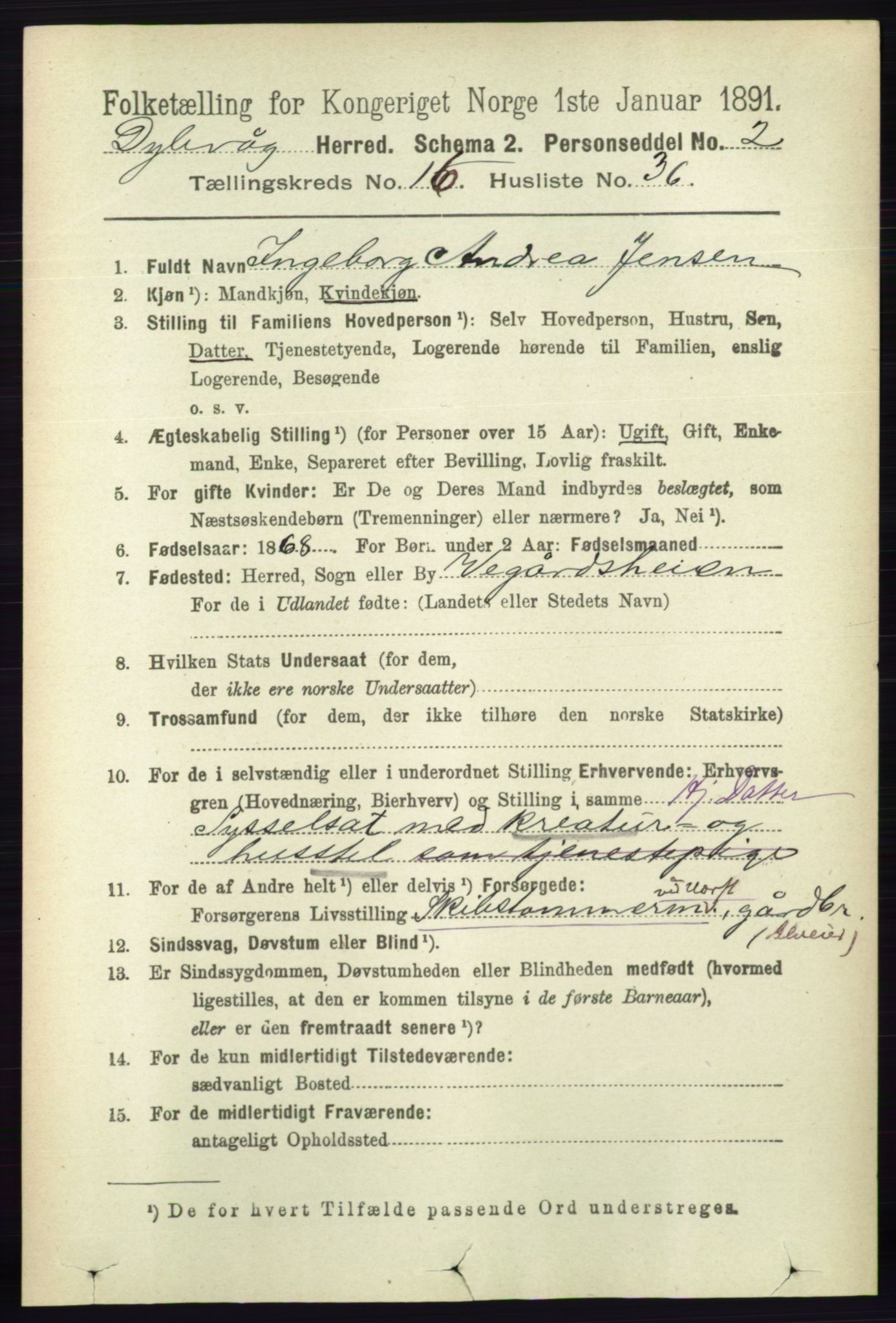 RA, 1891 census for 0915 Dypvåg, 1891, p. 6624