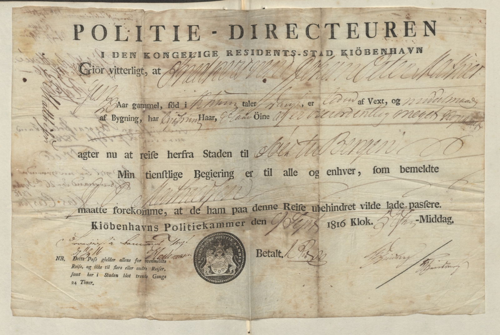 Bergen politikammer / politidistrikt, AV/SAB-A-60401/L.b, 1816-1822, p. 3