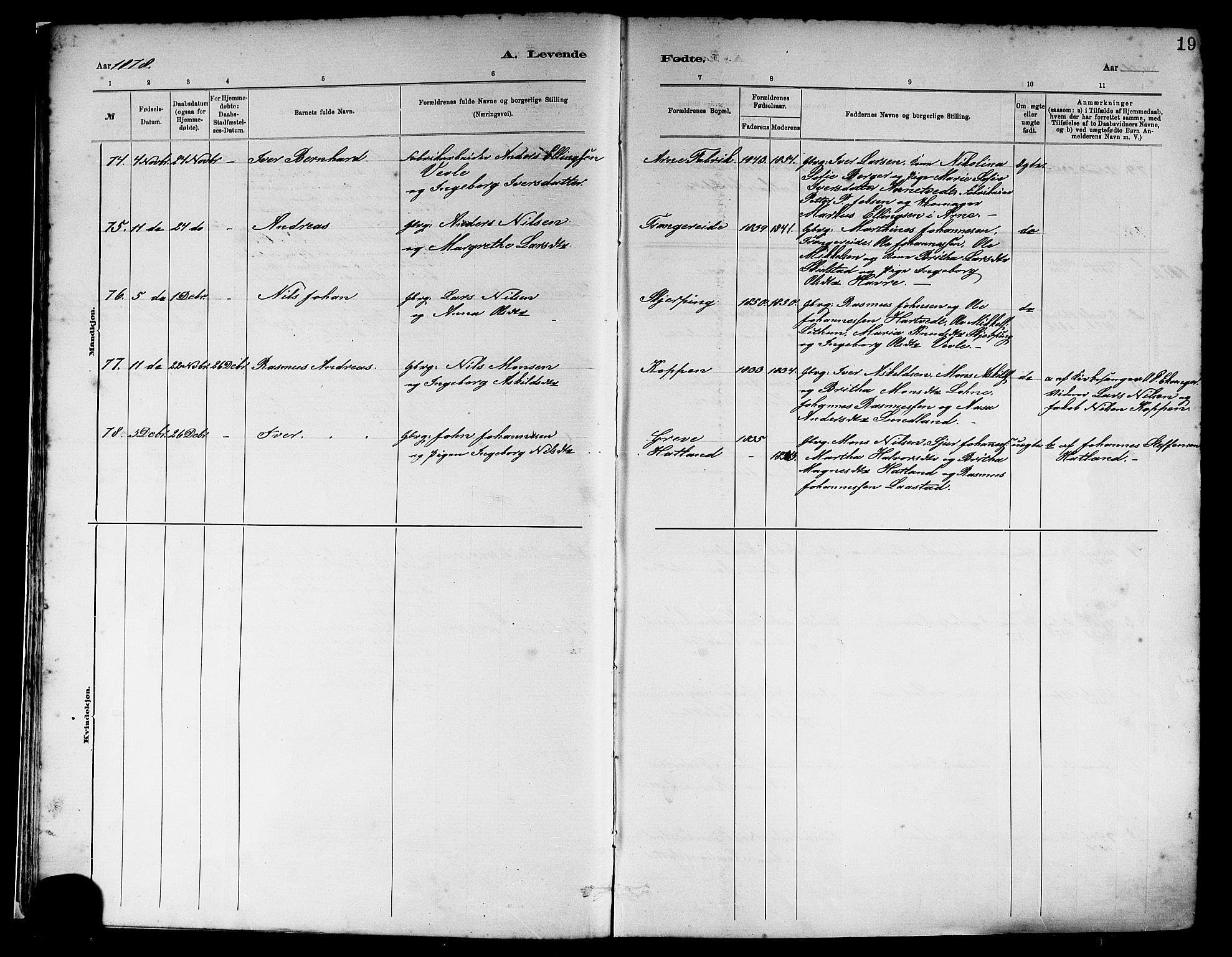 Haus sokneprestembete, AV/SAB-A-75601/H/Haa: Parish register (official) no. A 19I, 1878-1886, p. 19