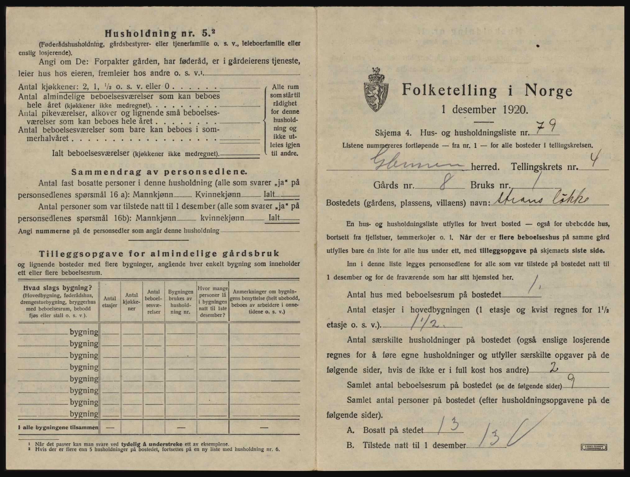 SAO, 1920 census for Glemmen, 1920, p. 1615