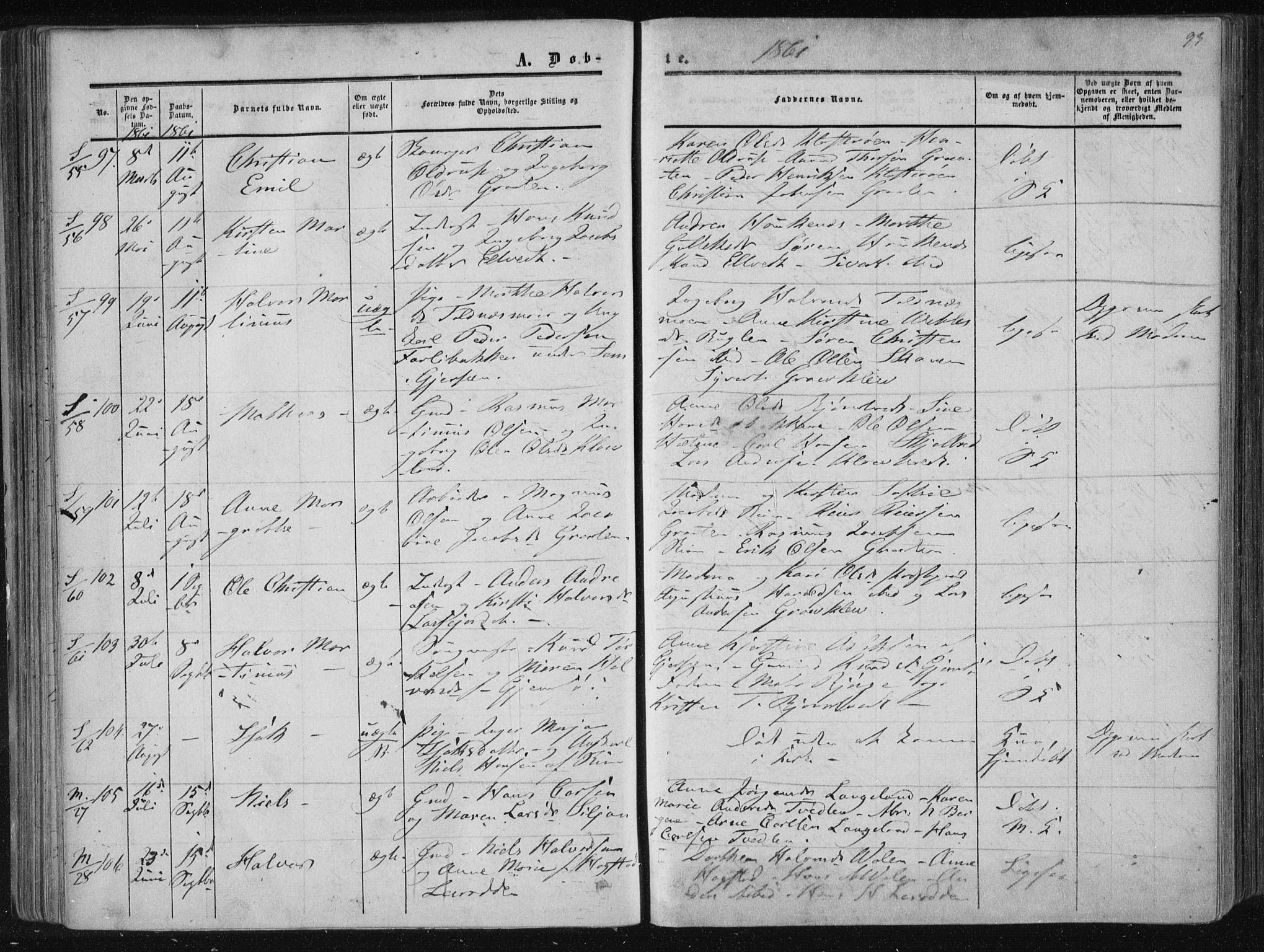 Solum kirkebøker, AV/SAKO-A-306/F/Fa/L0007: Parish register (official) no. I 7, 1856-1864, p. 93