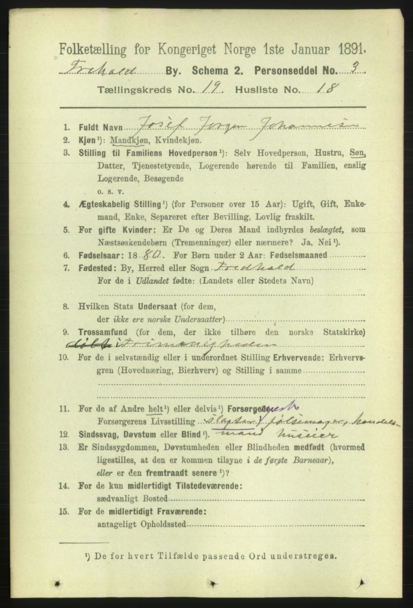 RA, 1891 census for 0101 Fredrikshald, 1891, p. 12167