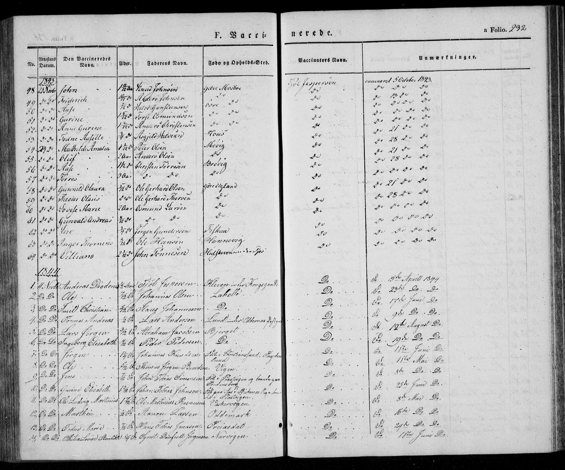 Oddernes sokneprestkontor, SAK/1111-0033/F/Fa/Faa/L0006: Parish register (official) no. A 6, 1838-1851, p. 232