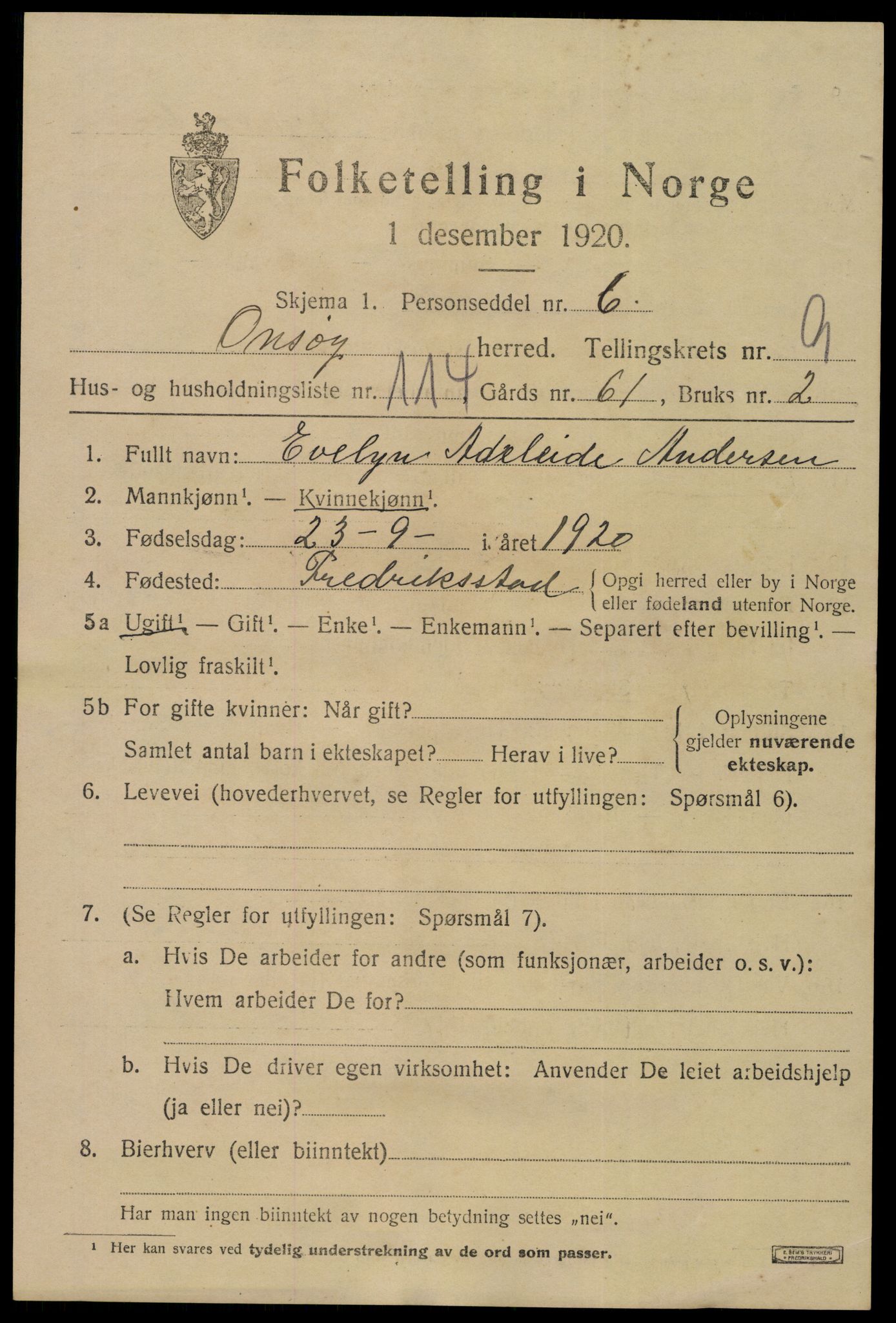 SAO, 1920 census for Onsøy, 1920, p. 13528