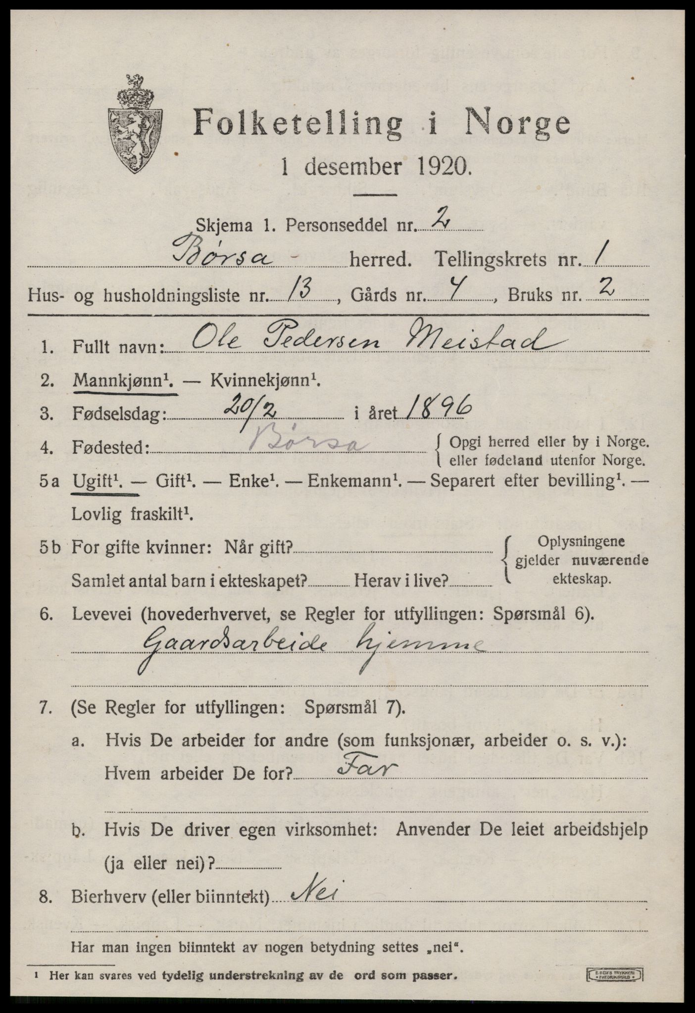 SAT, 1920 census for Børsa, 1920, p. 719