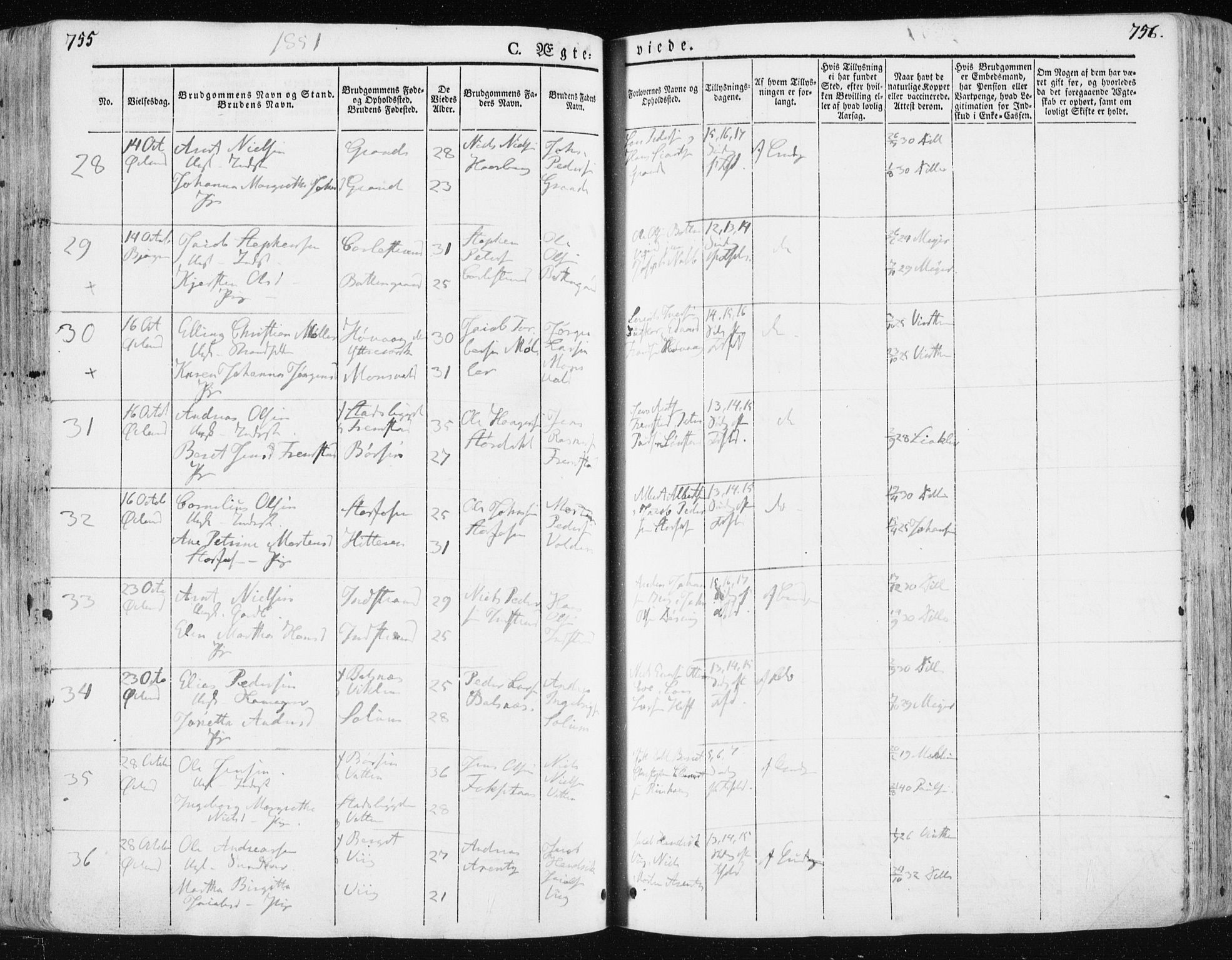 Ministerialprotokoller, klokkerbøker og fødselsregistre - Sør-Trøndelag, AV/SAT-A-1456/659/L0736: Parish register (official) no. 659A06, 1842-1856, p. 755-756