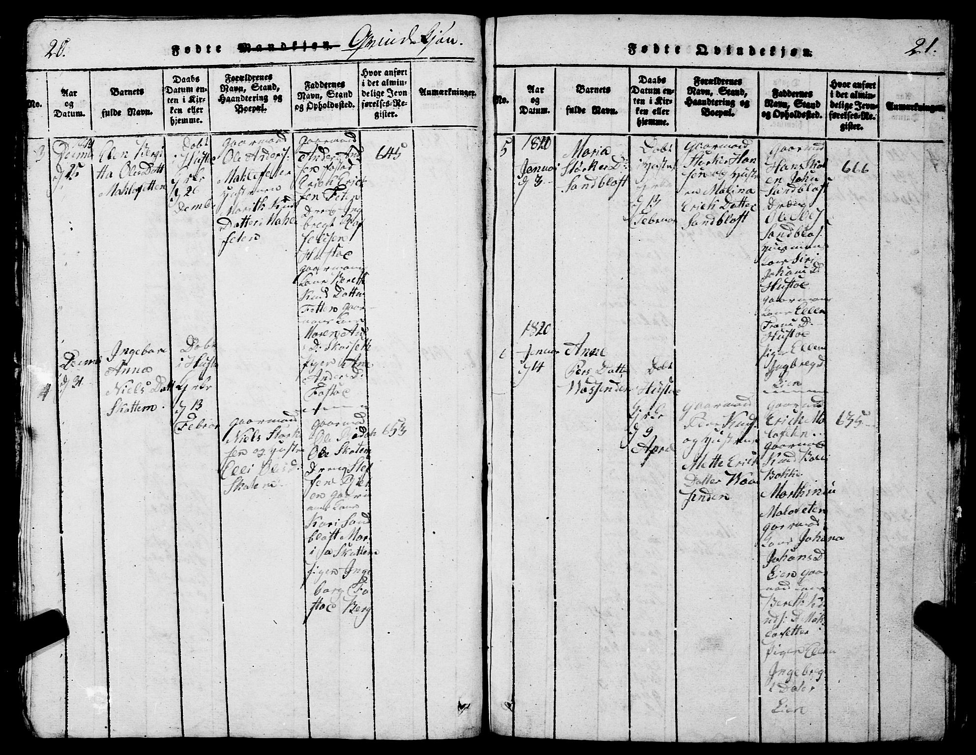 Ministerialprotokoller, klokkerbøker og fødselsregistre - Møre og Romsdal, SAT/A-1454/567/L0781: Parish register (copy) no. 567C01, 1818-1845, p. 20-21