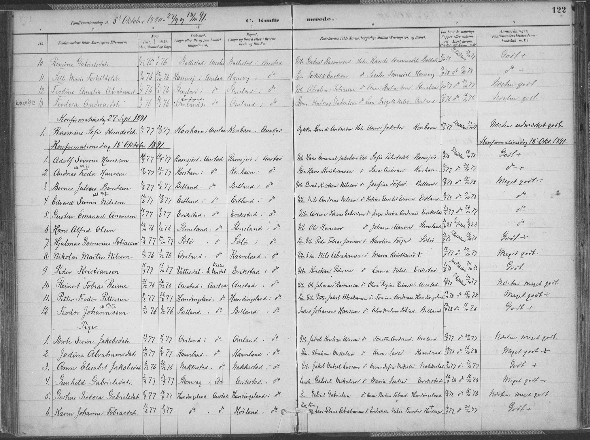 Lyngdal sokneprestkontor, AV/SAK-1111-0029/F/Fa/Faa/L0004: Parish register (official) no. A 4, 1883-1904, p. 122