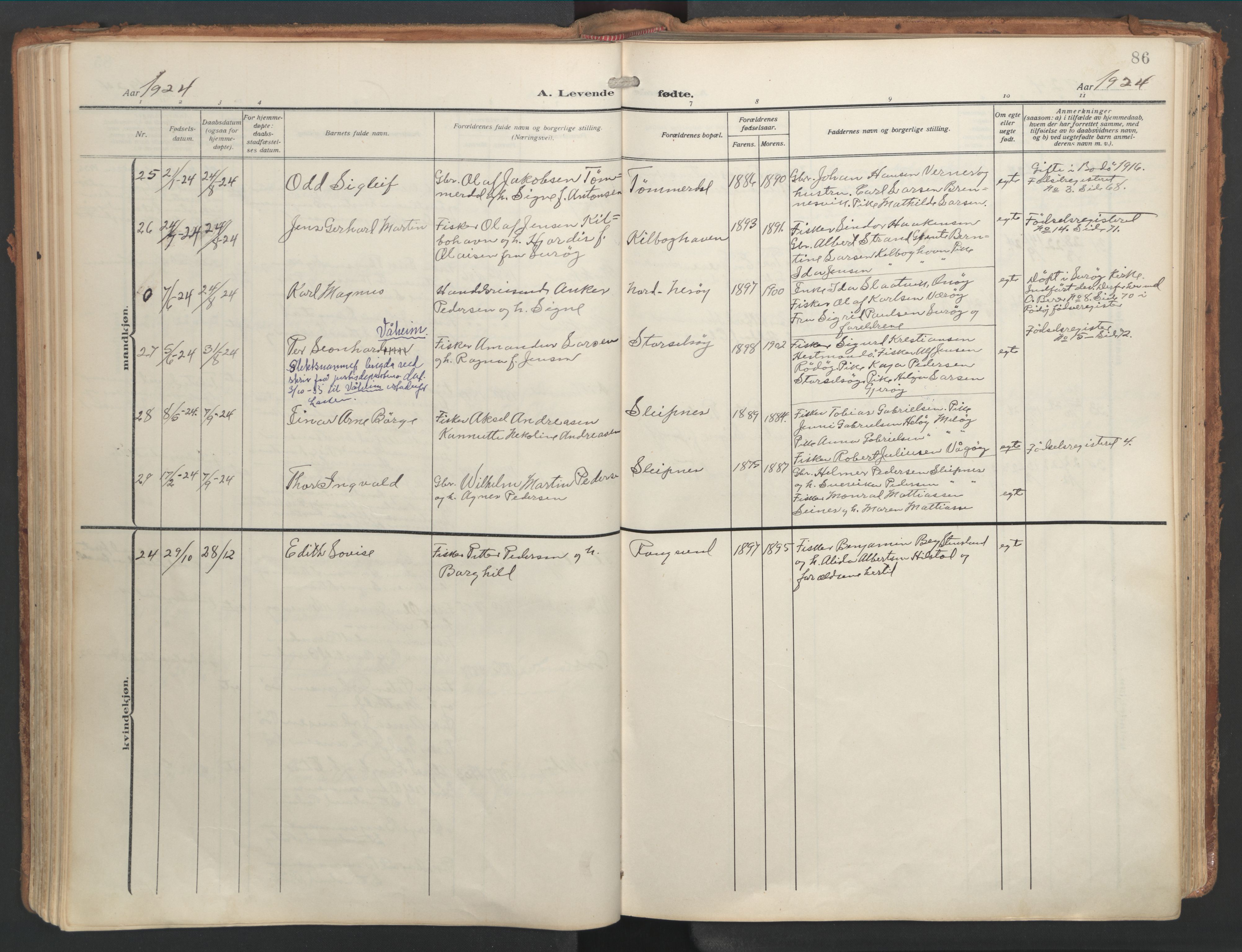 Ministerialprotokoller, klokkerbøker og fødselsregistre - Nordland, AV/SAT-A-1459/841/L0614: Parish register (official) no. 841A17, 1911-1925, p. 86