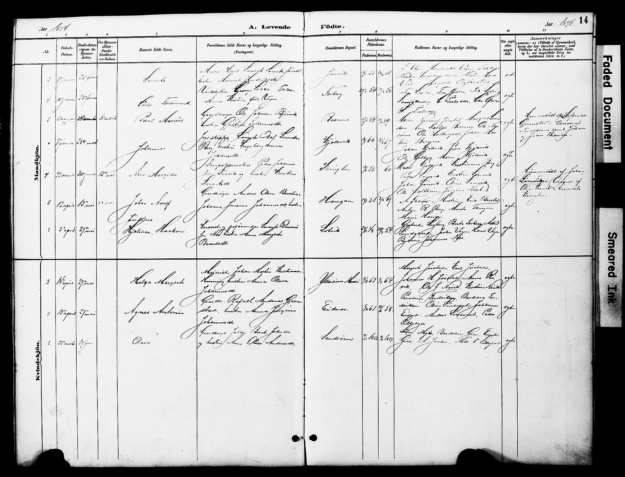 Ministerialprotokoller, klokkerbøker og fødselsregistre - Nord-Trøndelag, SAT/A-1458/722/L0226: Parish register (copy) no. 722C02, 1889-1927, p. 14