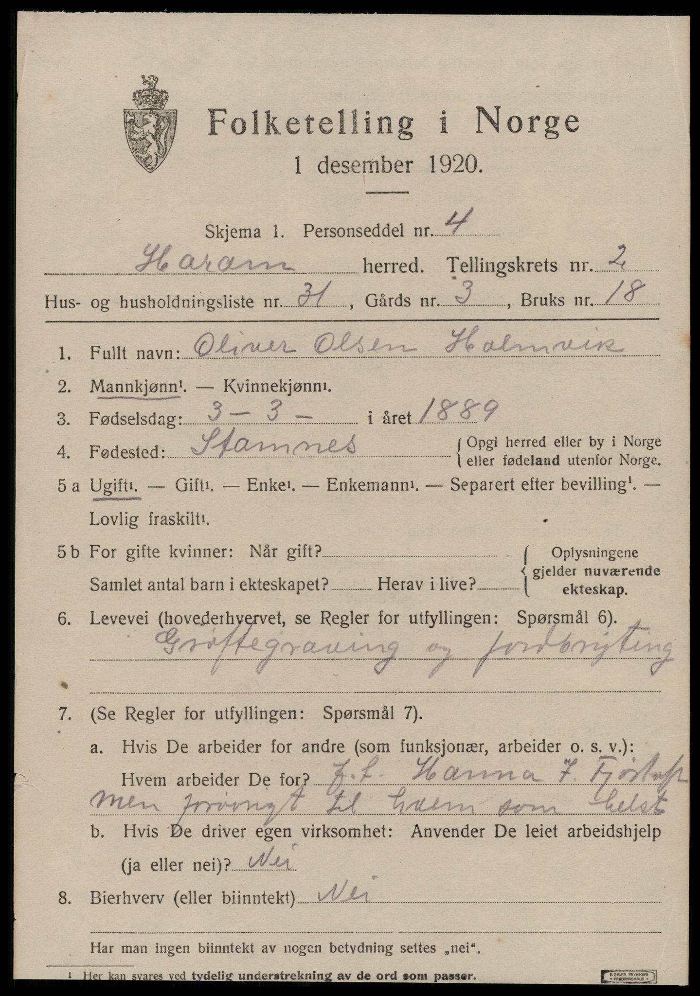 SAT, 1920 census for Haram, 1920, p. 1837