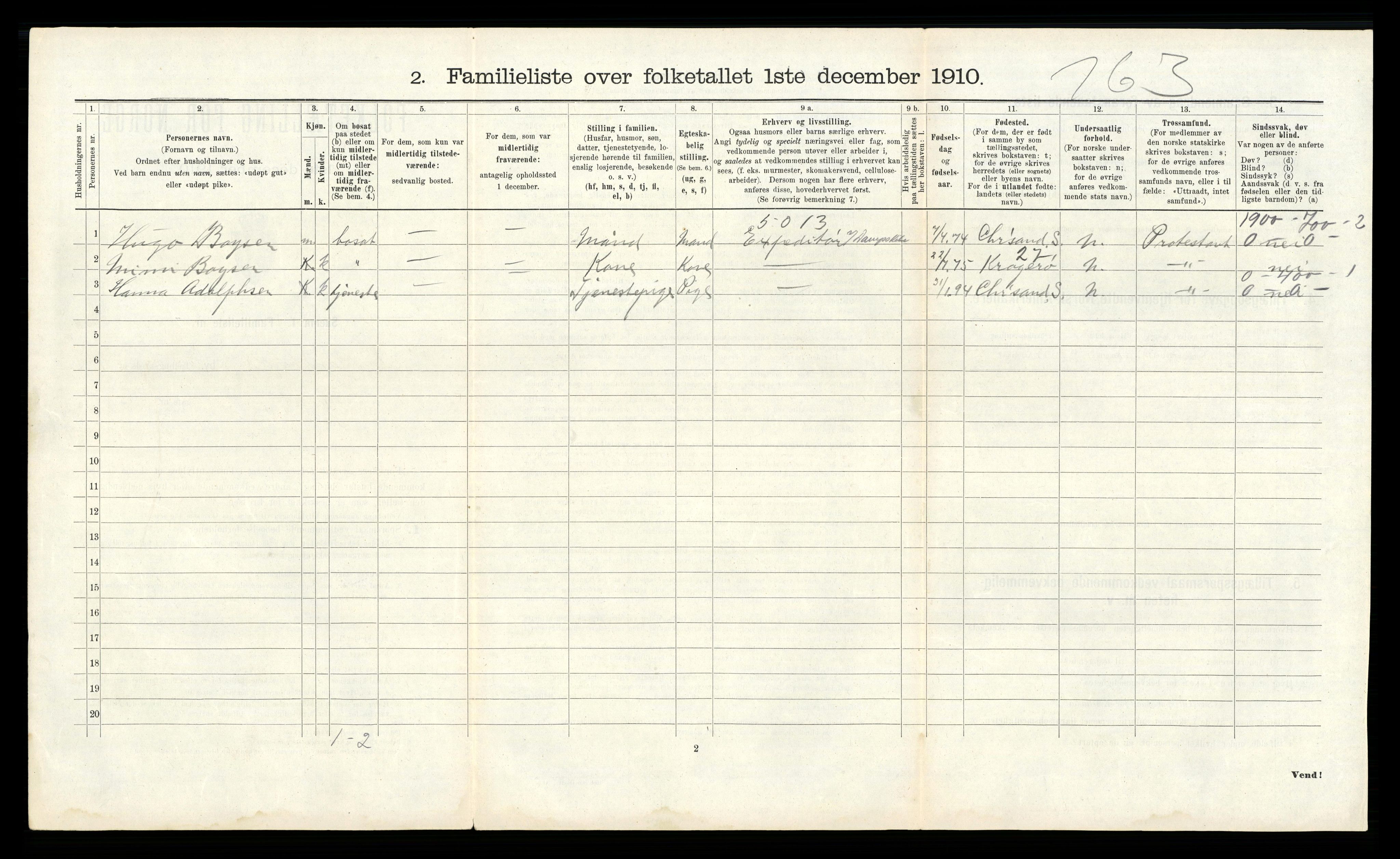 RA, 1910 census for Kristiansand, 1910, p. 755