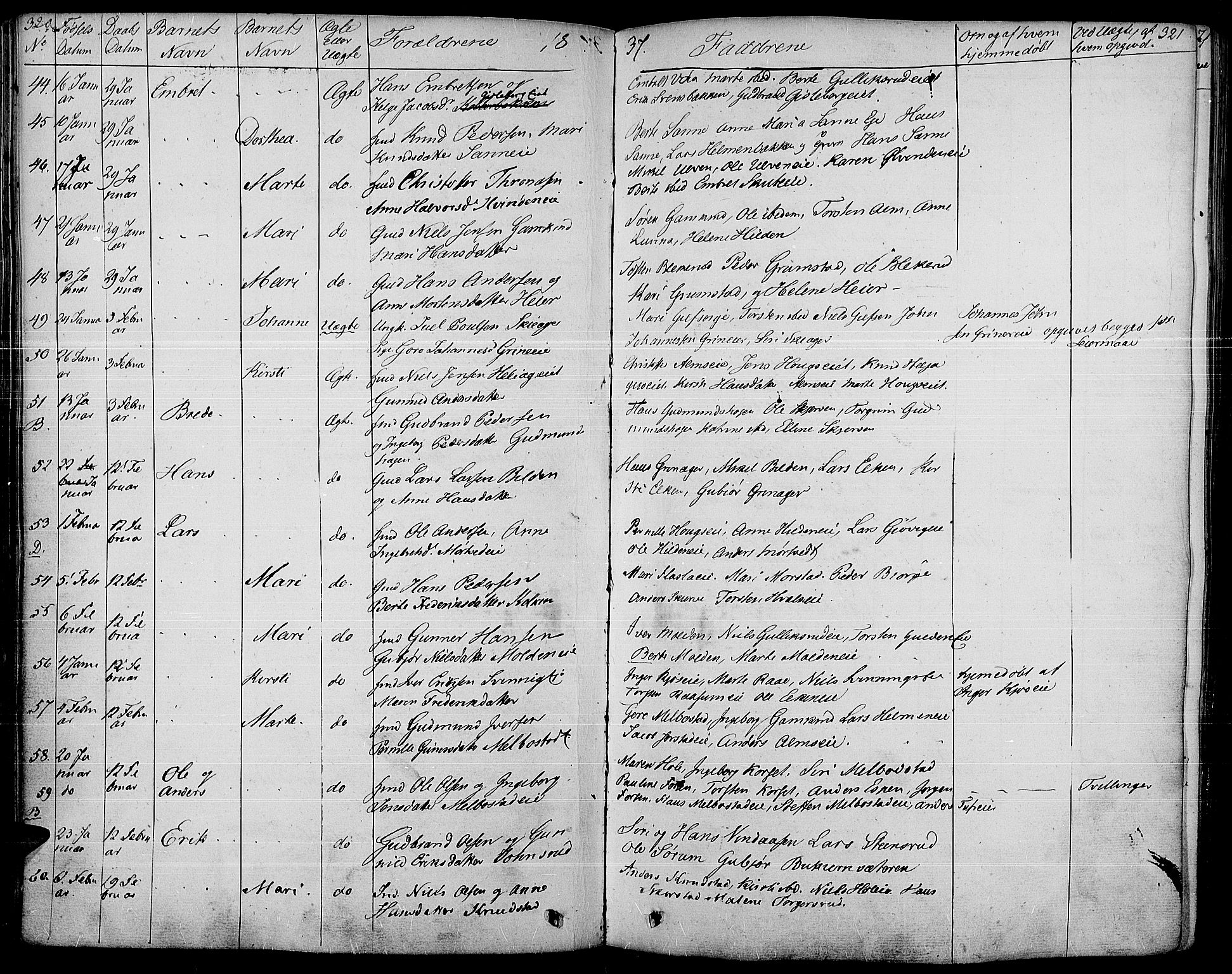 Gran prestekontor, AV/SAH-PREST-112/H/Ha/Haa/L0010: Parish register (official) no. 10, 1824-1842, p. 320-321
