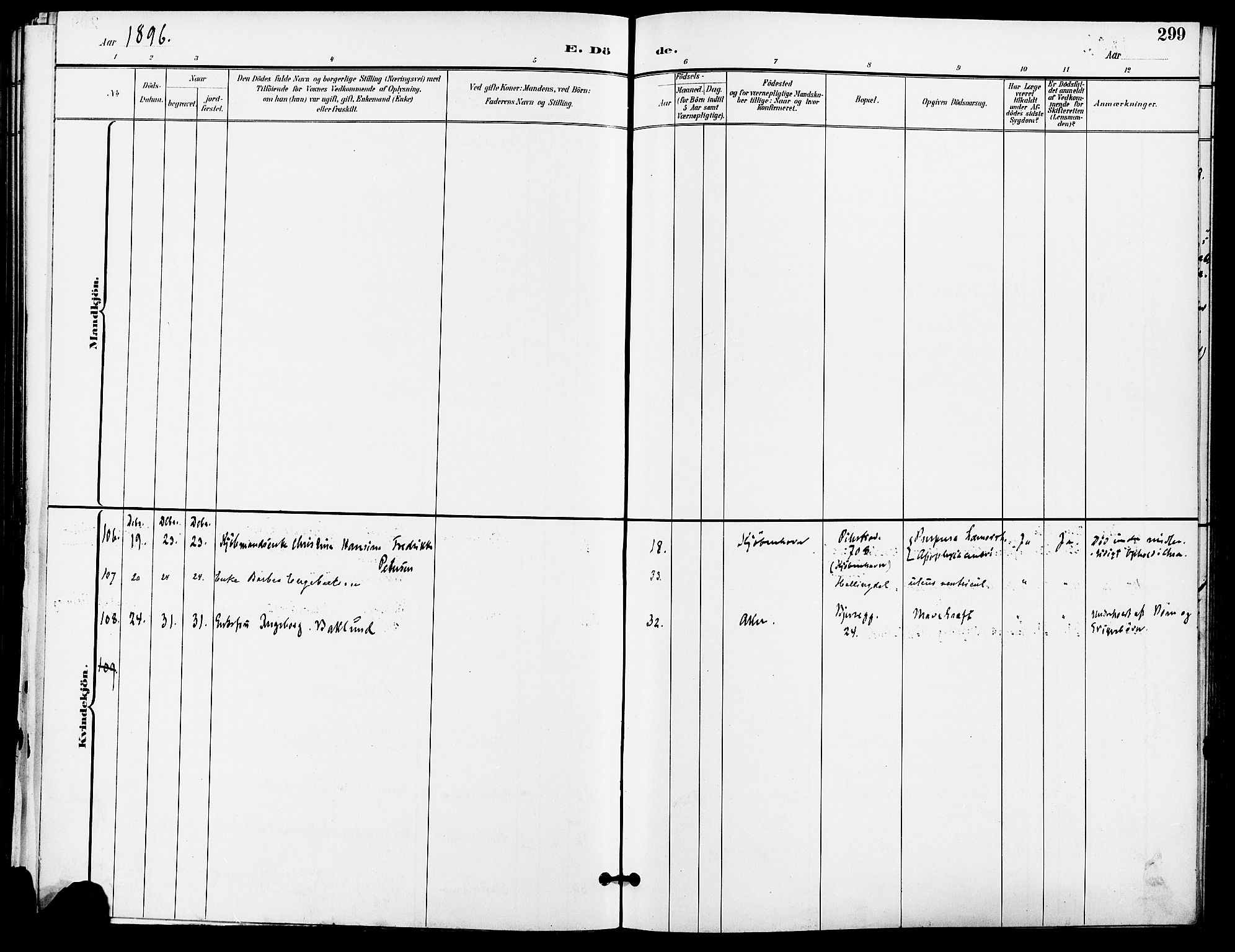 Gamle Aker prestekontor Kirkebøker, SAO/A-10617a/F/L0011: Parish register (official) no. 11, 1896-1901, p. 299