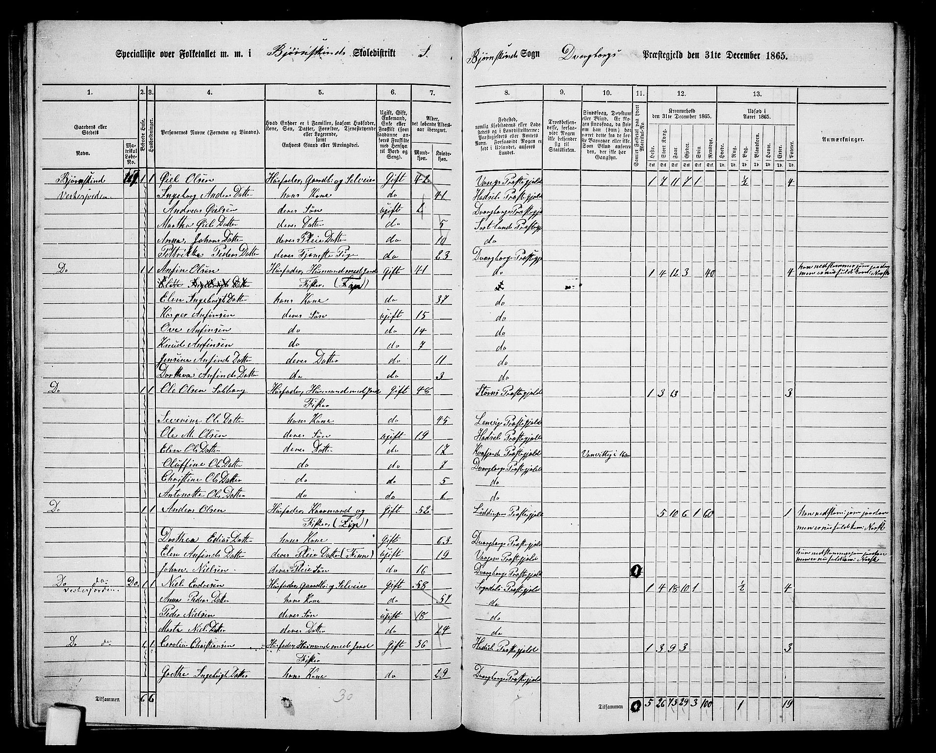 RA, 1865 census for Dverberg, 1865, p. 30