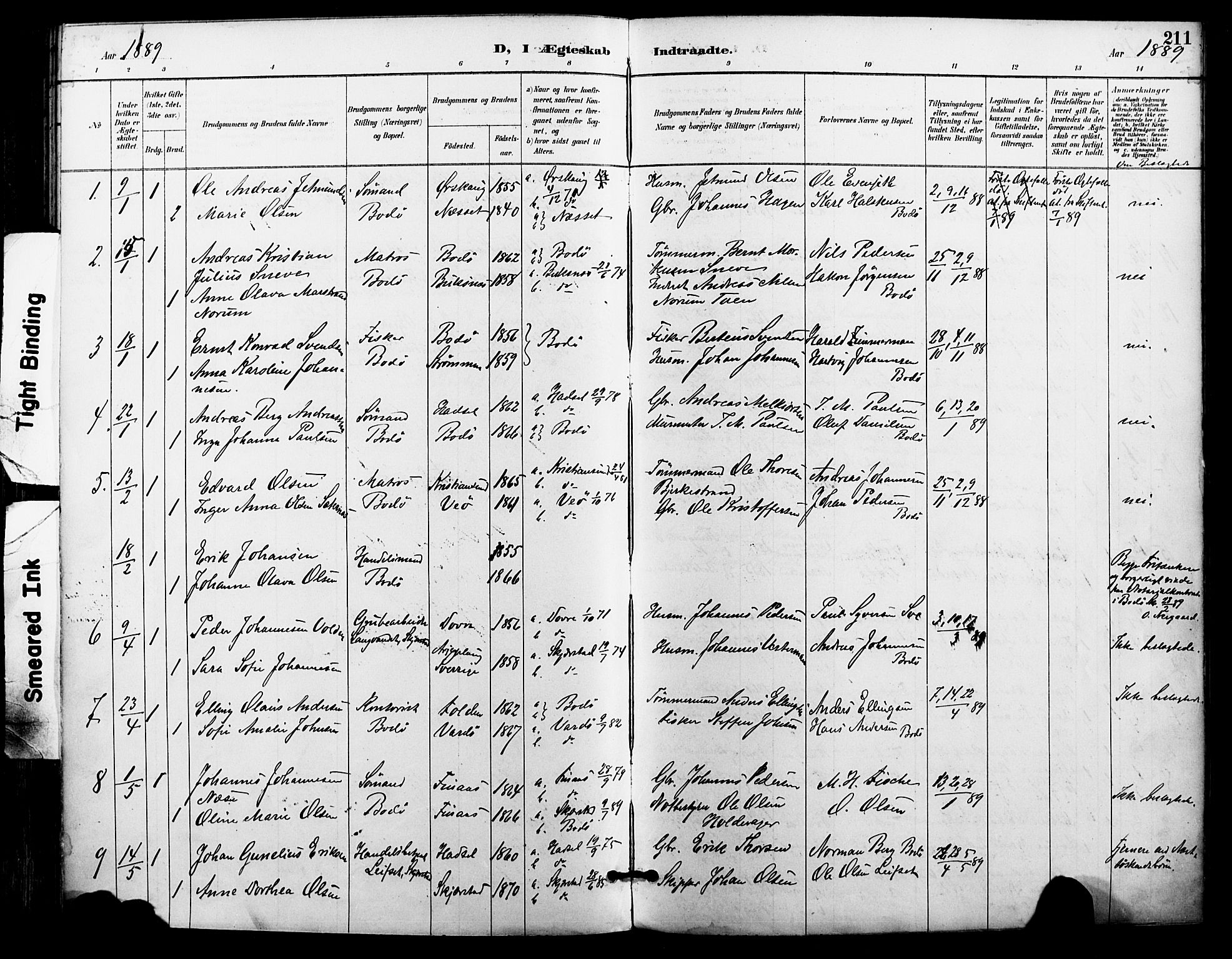 Ministerialprotokoller, klokkerbøker og fødselsregistre - Nordland, SAT/A-1459/801/L0010: Parish register (official) no. 801A10, 1888-1899, p. 211