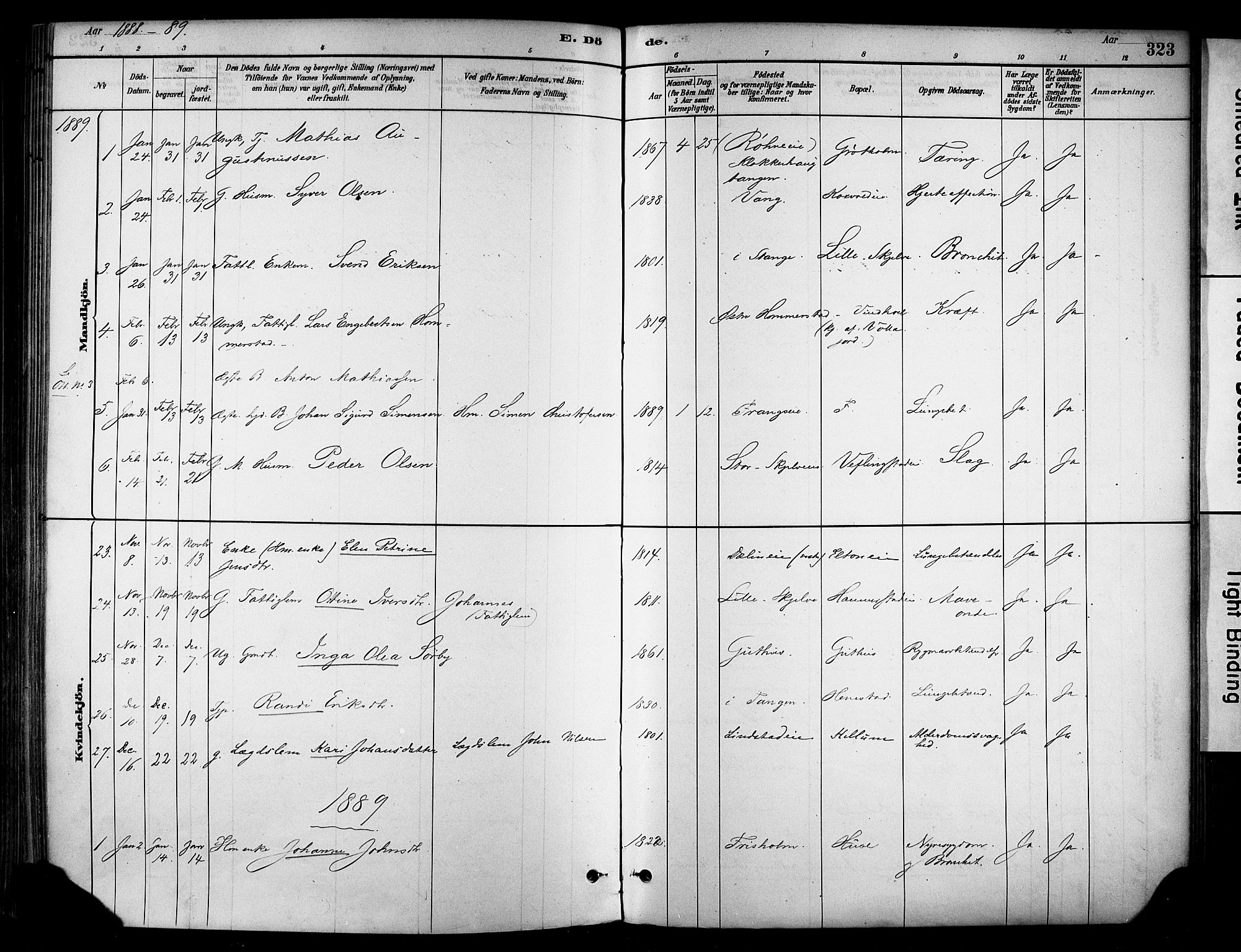 Stange prestekontor, SAH/PREST-002/K/L0017: Parish register (official) no. 17, 1880-1893, p. 323