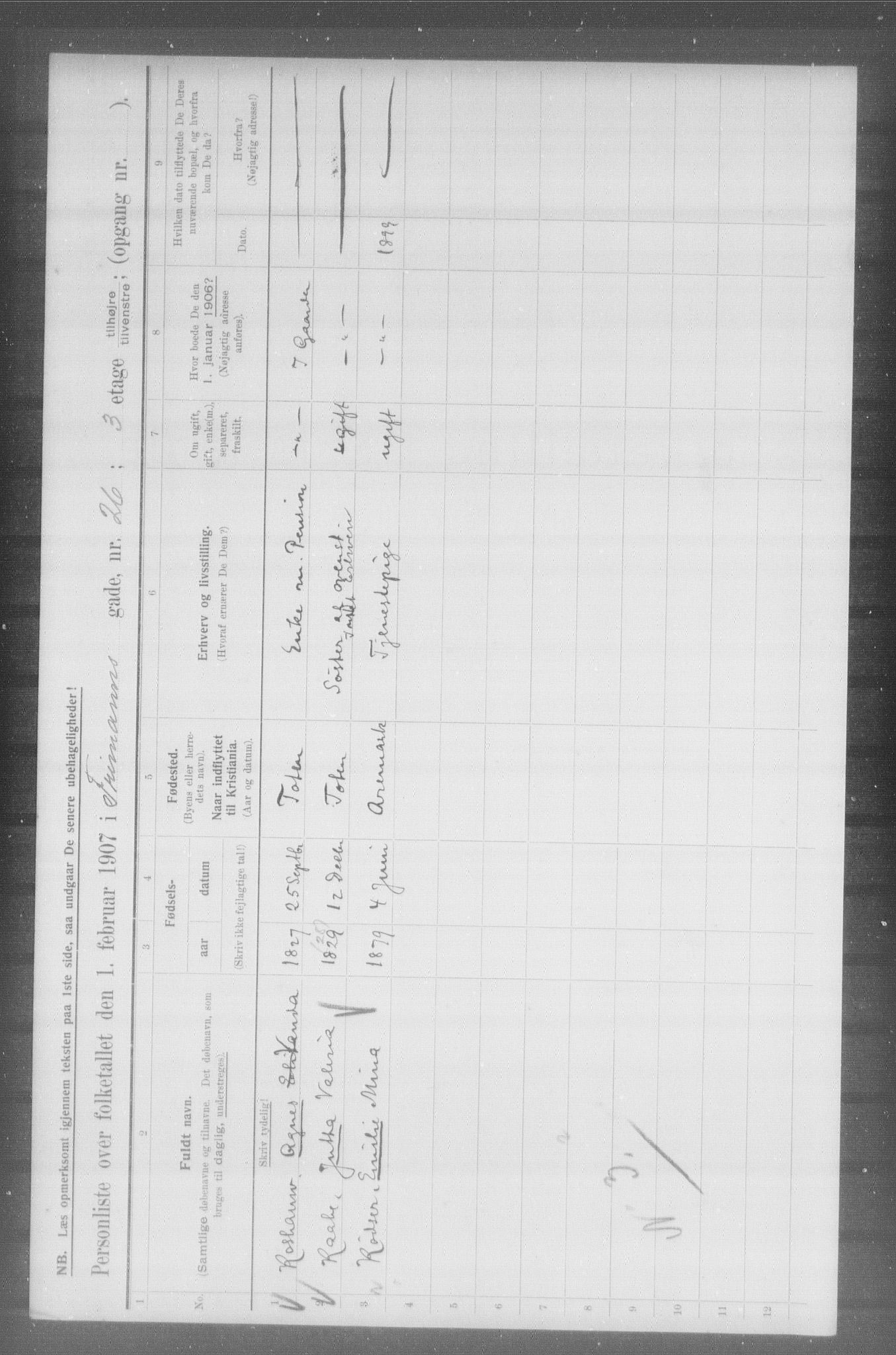 OBA, Municipal Census 1907 for Kristiania, 1907, p. 13706