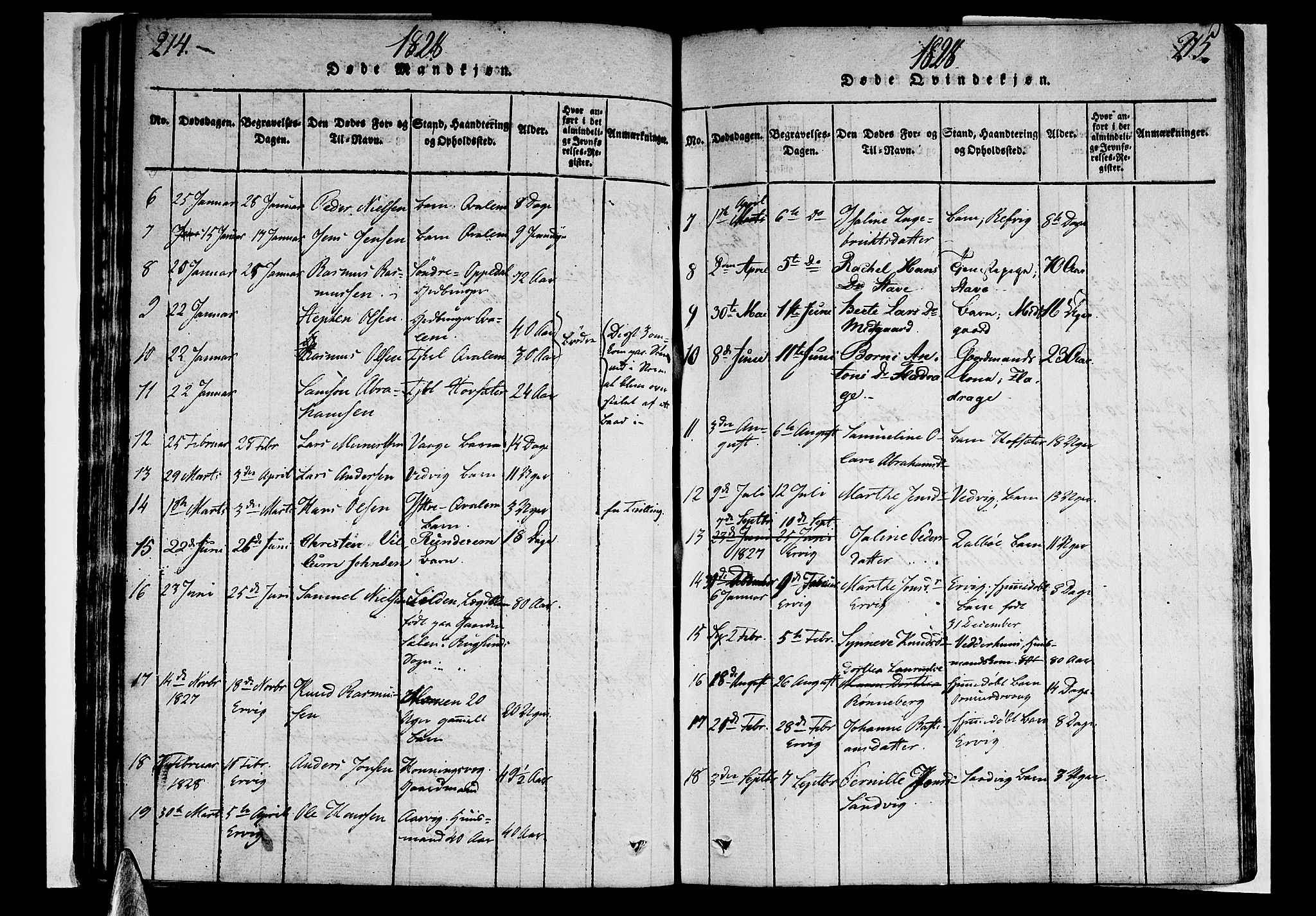 Selje sokneprestembete, AV/SAB-A-99938/H/Ha/Haa/Haaa: Parish register (official) no. A 8, 1816-1828, p. 214-215